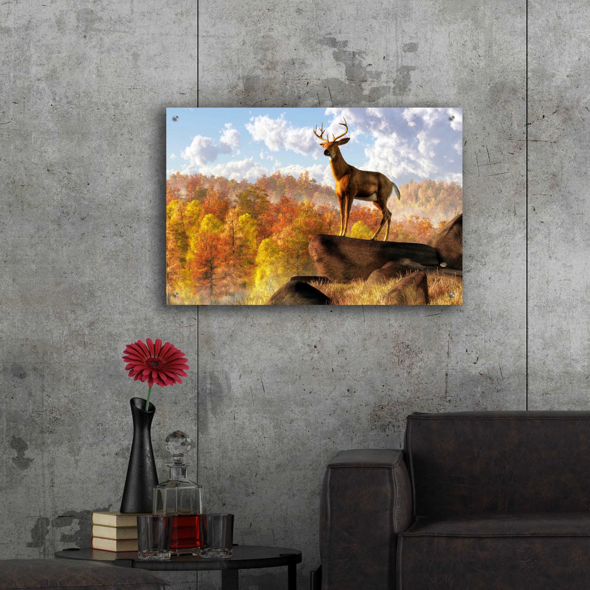 Epic Art 'Buck Over Autumn Valley' by Daniel Eskridge, Acrylic Glass Wall Art,36x24