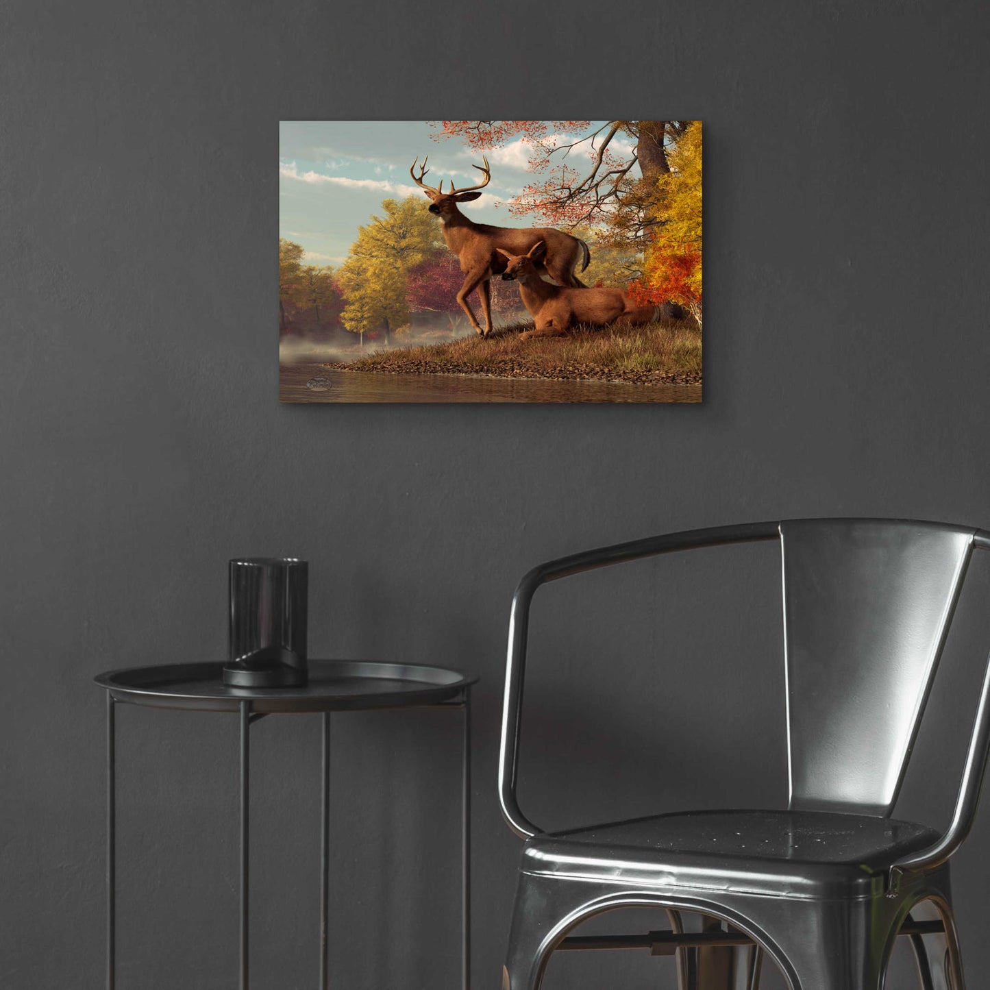 Epic Art 'Deer On An Autumn Lakeshore' by Daniel Eskridge, Acrylic Glass Wall Art,24x16