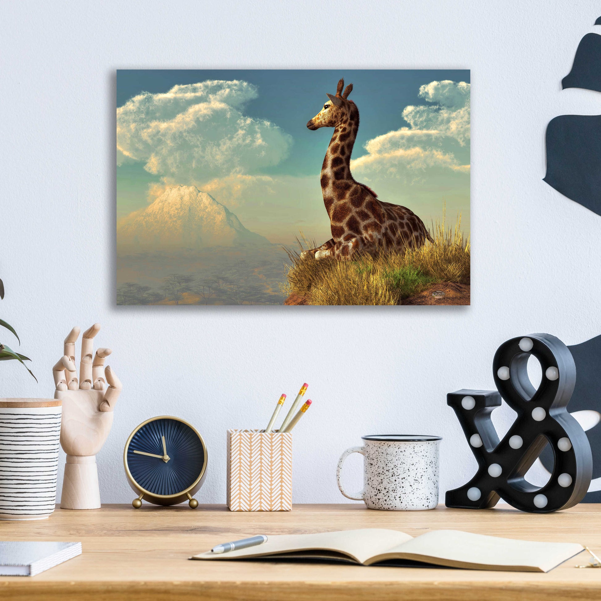 Epic Art 'Giraffe And Distant Mountain' by Daniel Eskridge, Acrylic Glass Wall Art,16x12