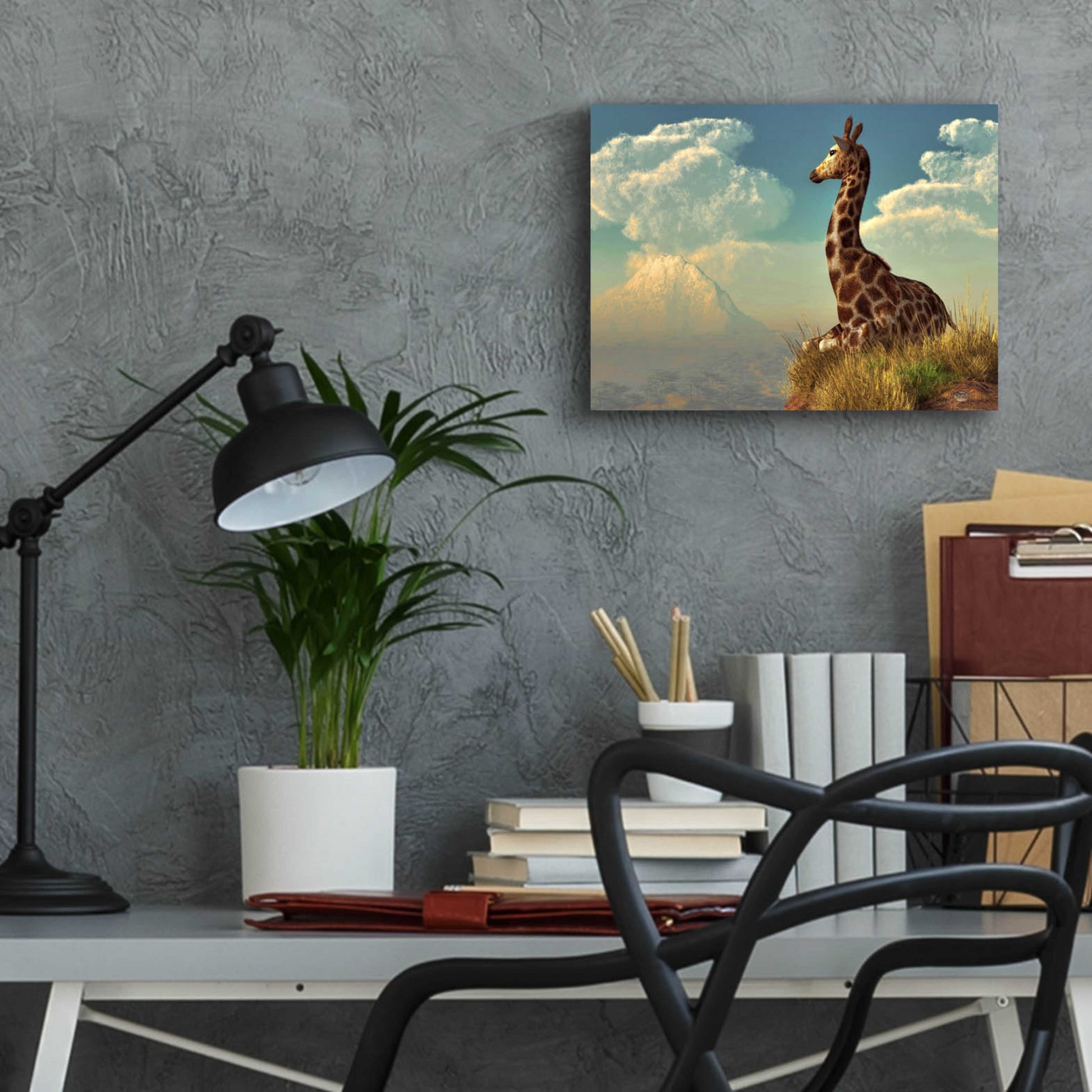 Epic Art 'Giraffe And Distant Mountain' by Daniel Eskridge, Acrylic Glass Wall Art,16x12