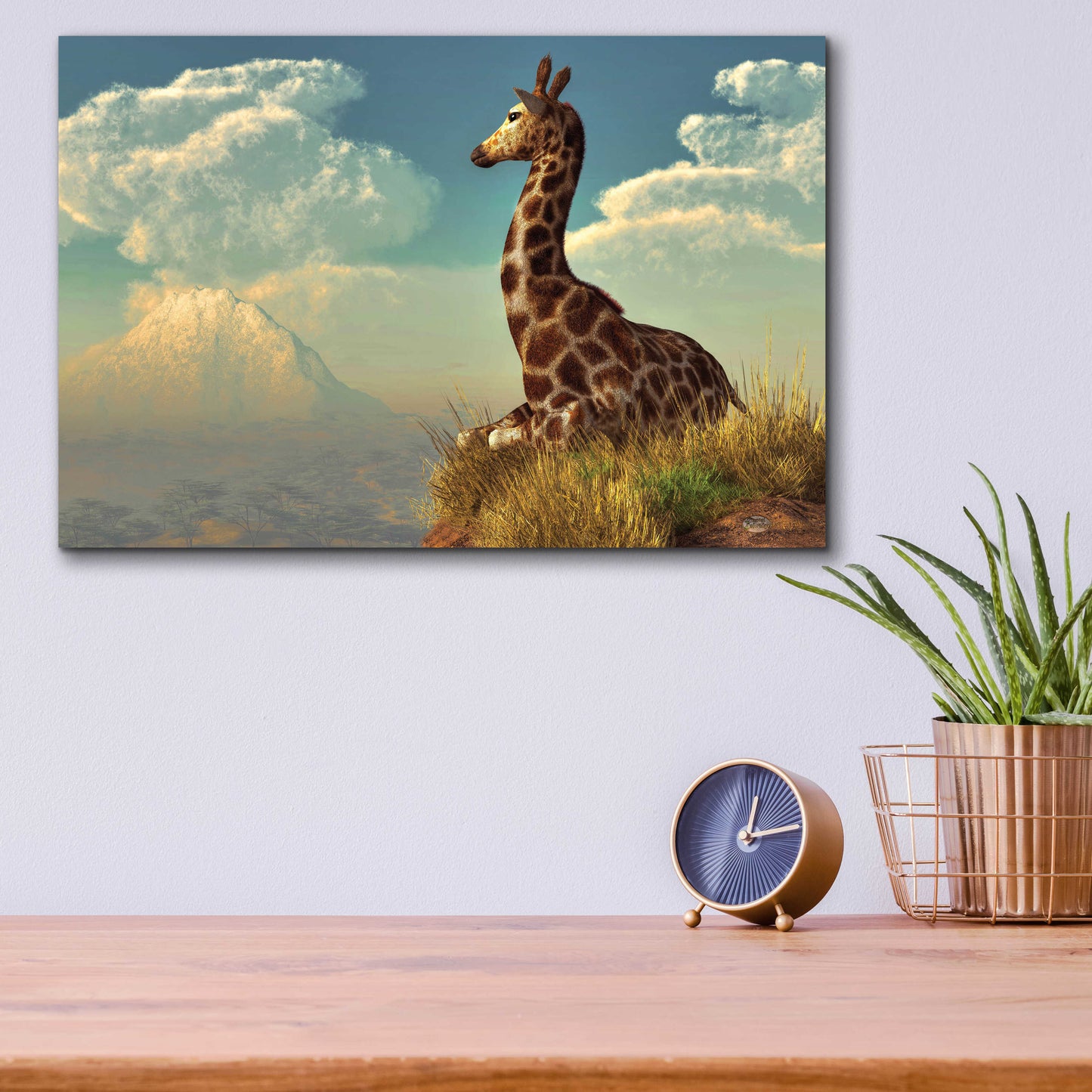 Epic Art 'Giraffe And Distant Mountain' by Daniel Eskridge, Acrylic Glass Wall Art,16x12