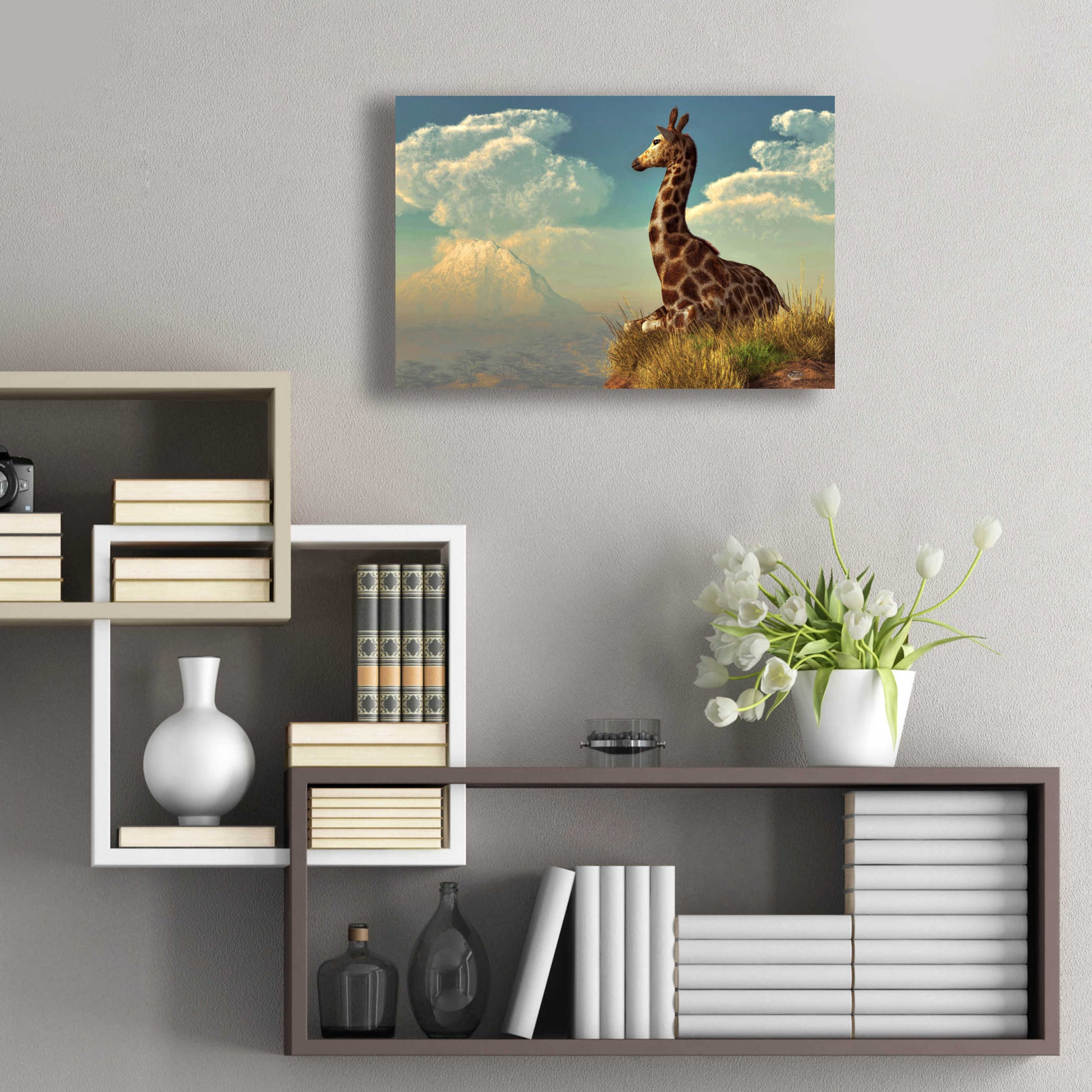 Epic Art 'Giraffe And Distant Mountain' by Daniel Eskridge, Acrylic Glass Wall Art,24x16