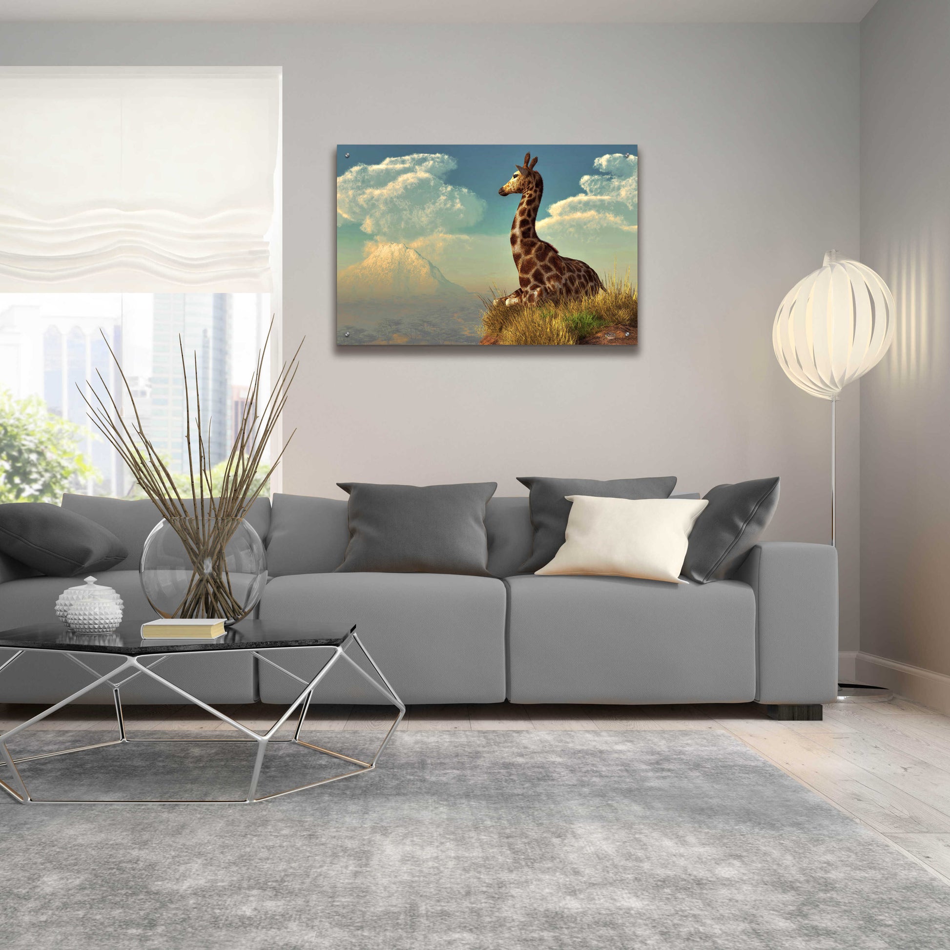 Epic Art 'Giraffe And Distant Mountain' by Daniel Eskridge, Acrylic Glass Wall Art,36x24