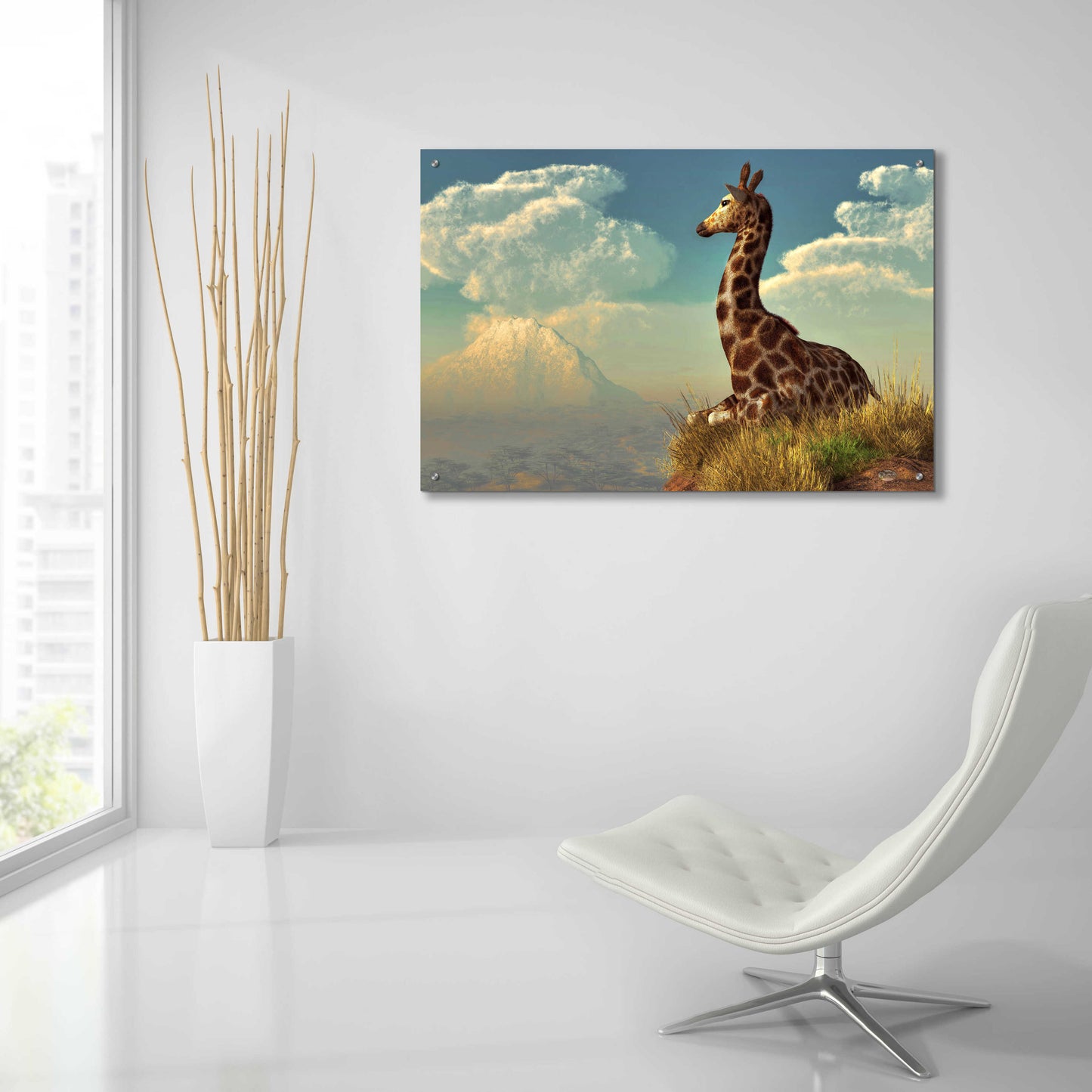 Epic Art 'Giraffe And Distant Mountain' by Daniel Eskridge, Acrylic Glass Wall Art,36x24