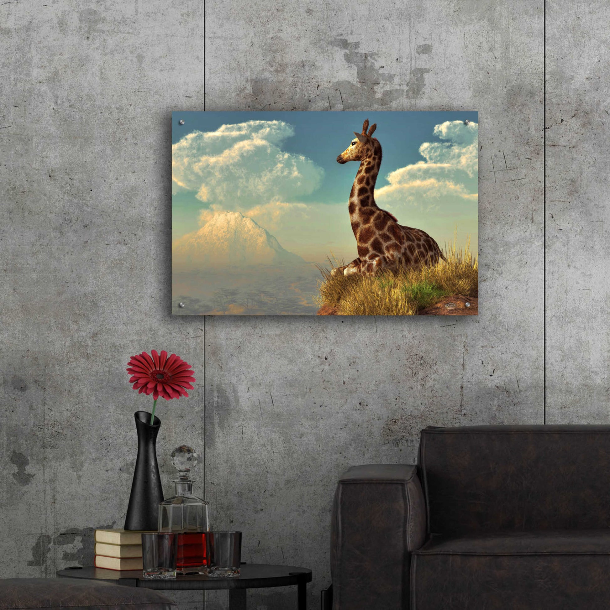 Epic Art 'Giraffe And Distant Mountain' by Daniel Eskridge, Acrylic Glass Wall Art,36x24