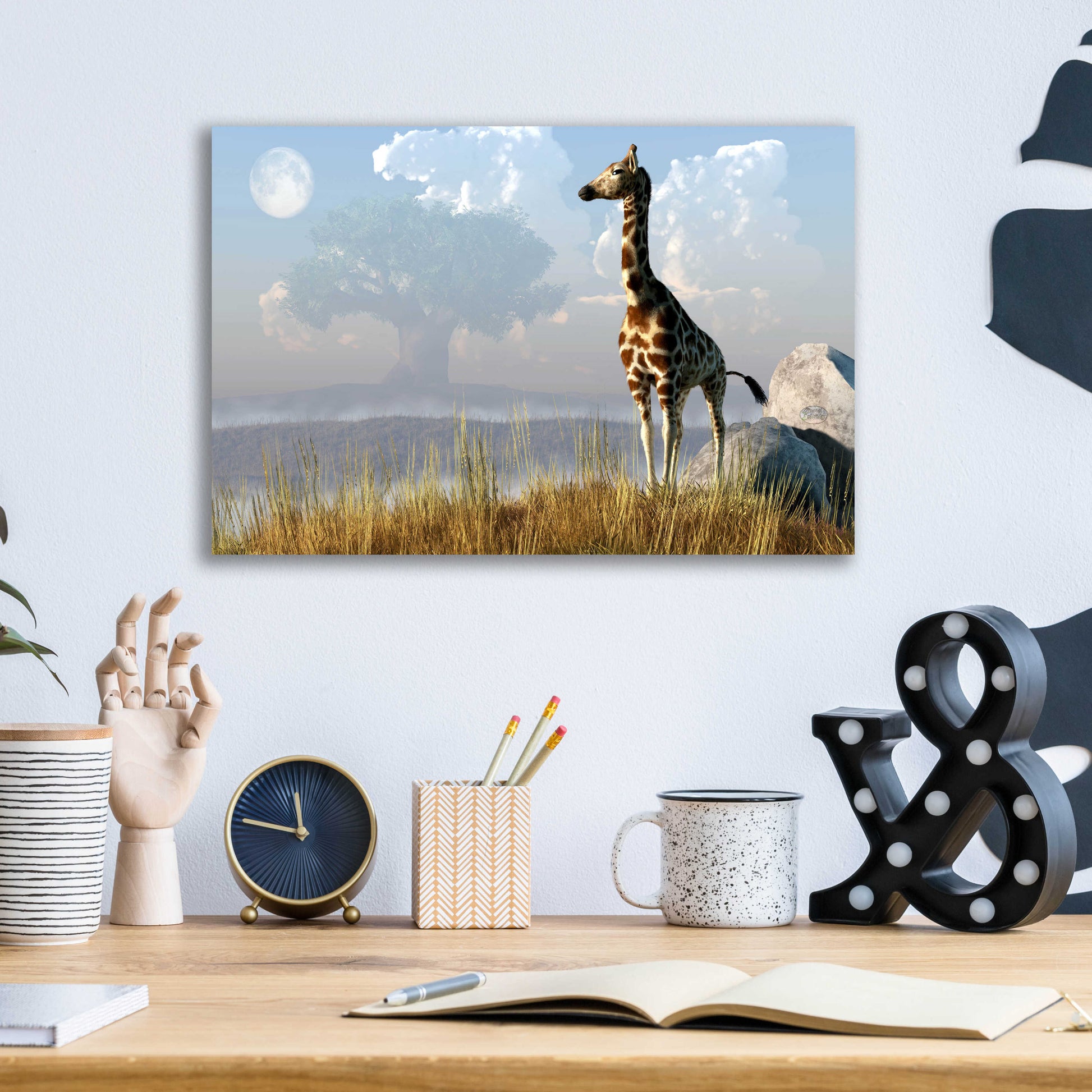 Epic Art 'Giraffe And Giant Tree' by Daniel Eskridge, Acrylic Glass Wall Art,16x12