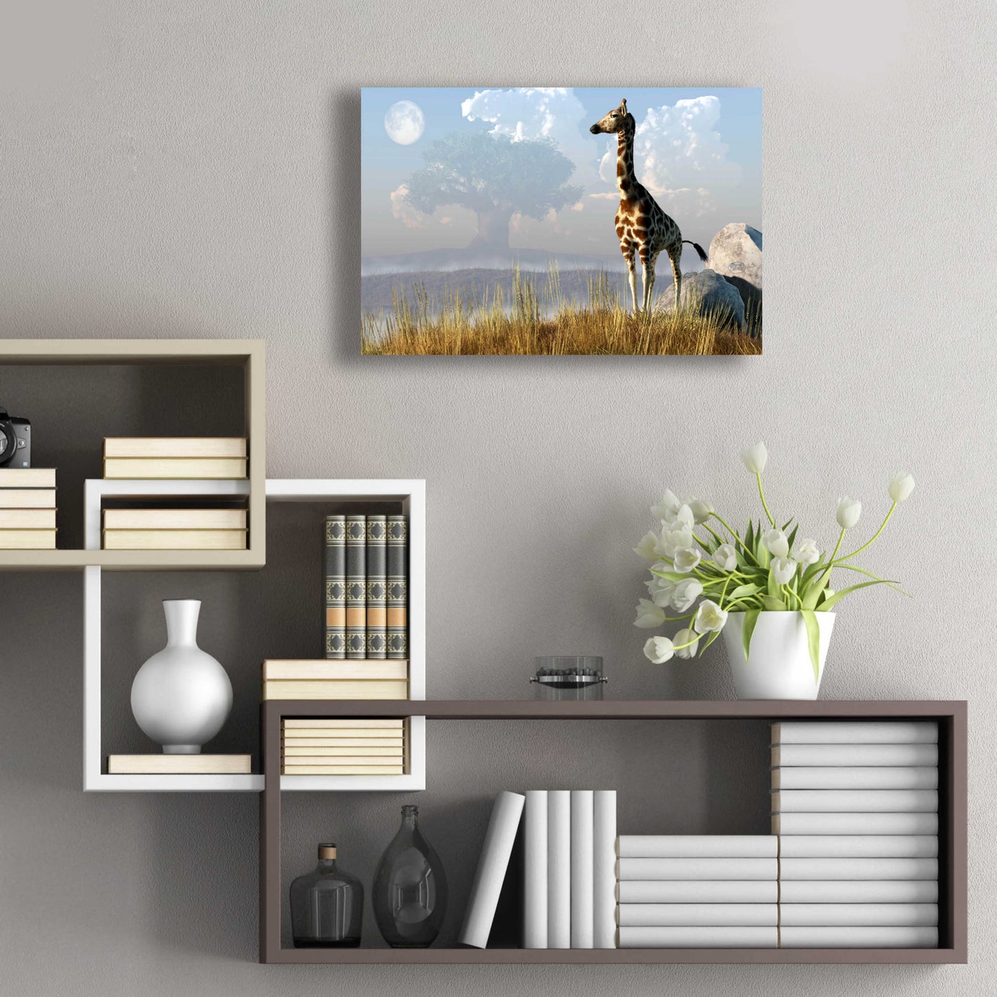 Epic Art 'Giraffe And Giant Tree' by Daniel Eskridge, Acrylic Glass Wall Art,24x16