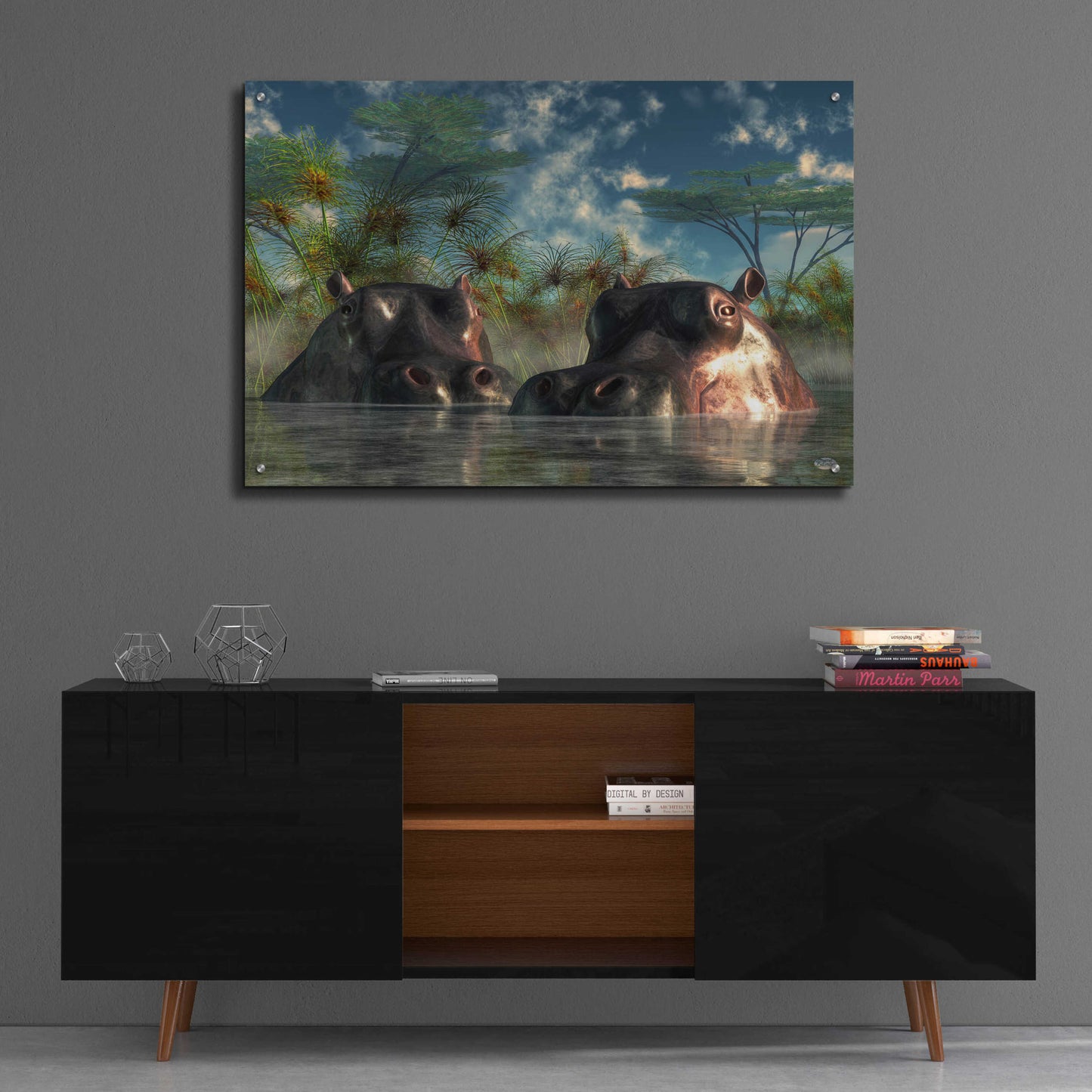 Epic Art 'Hippos Coming To Get You' by Daniel Eskridge, Acrylic Glass Wall Art,36x24