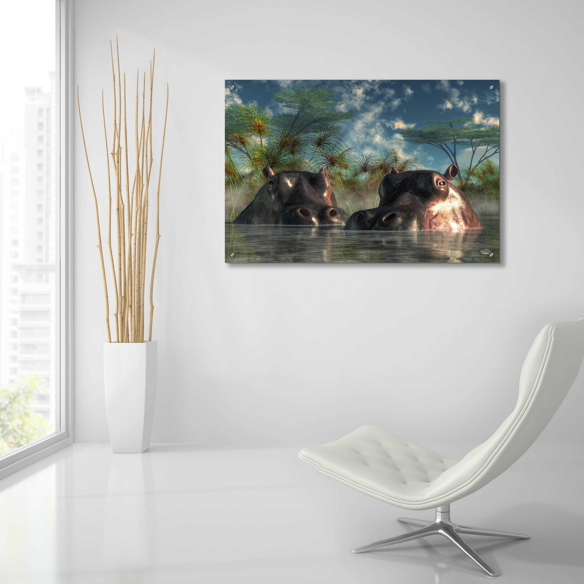 Epic Art 'Hippos Coming To Get You' by Daniel Eskridge, Acrylic Glass Wall Art,36x24