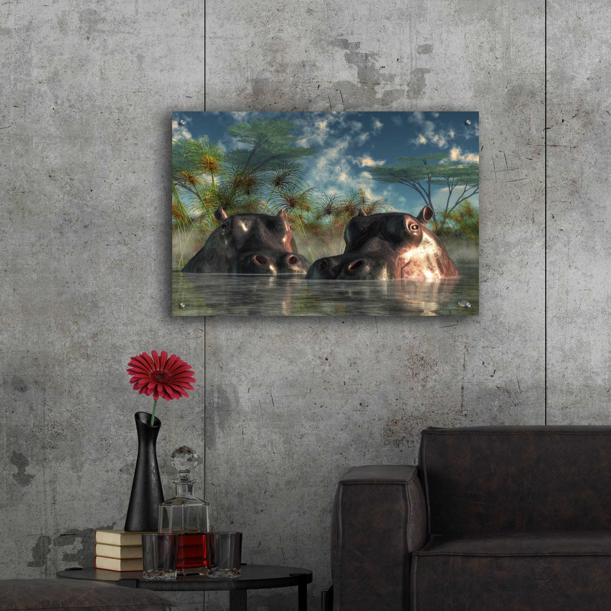 Epic Art 'Hippos Coming To Get You' by Daniel Eskridge, Acrylic Glass Wall Art,36x24