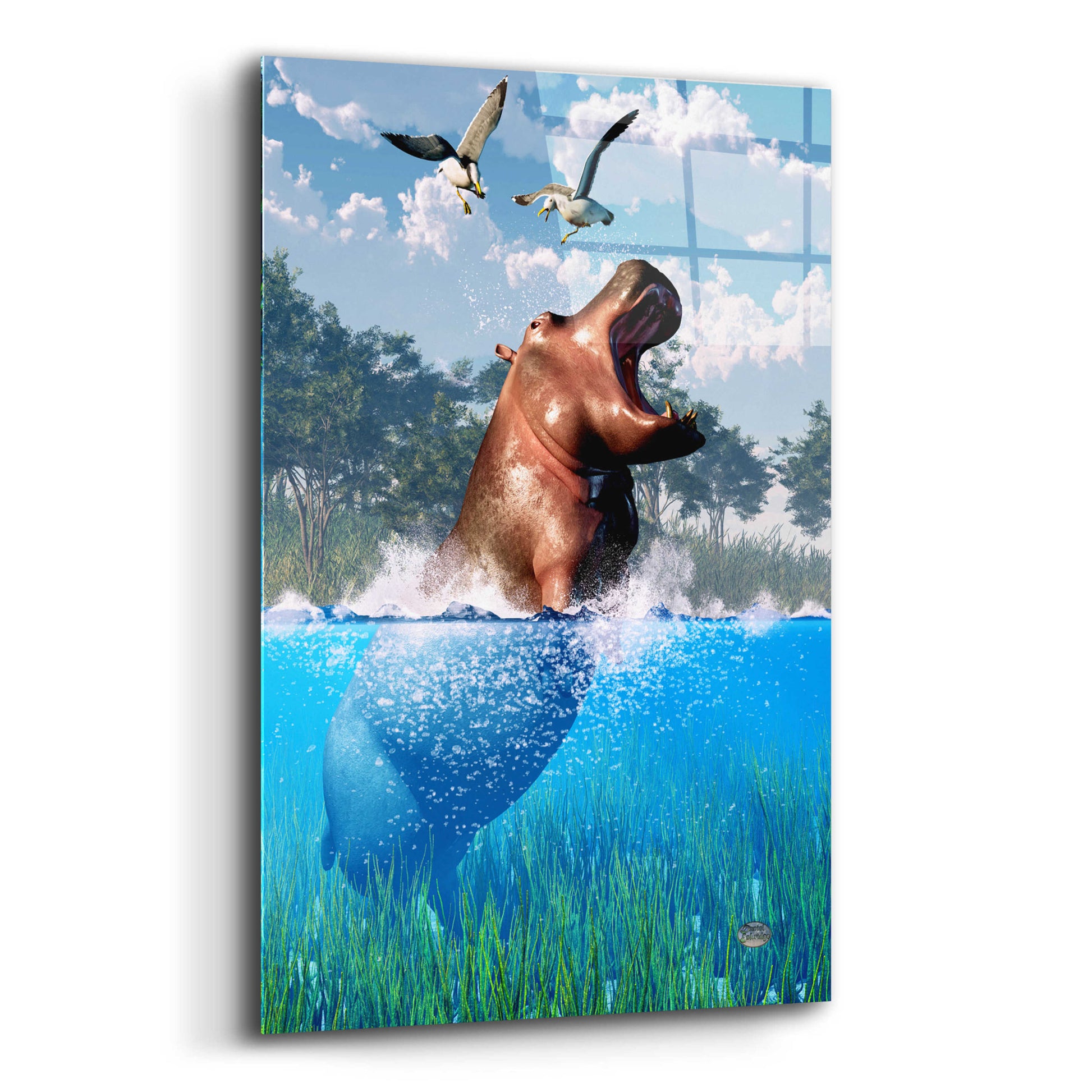 Epic Art 'Lunging Hippo' by Daniel Eskridge, Acrylic Glass Wall Art,12x16