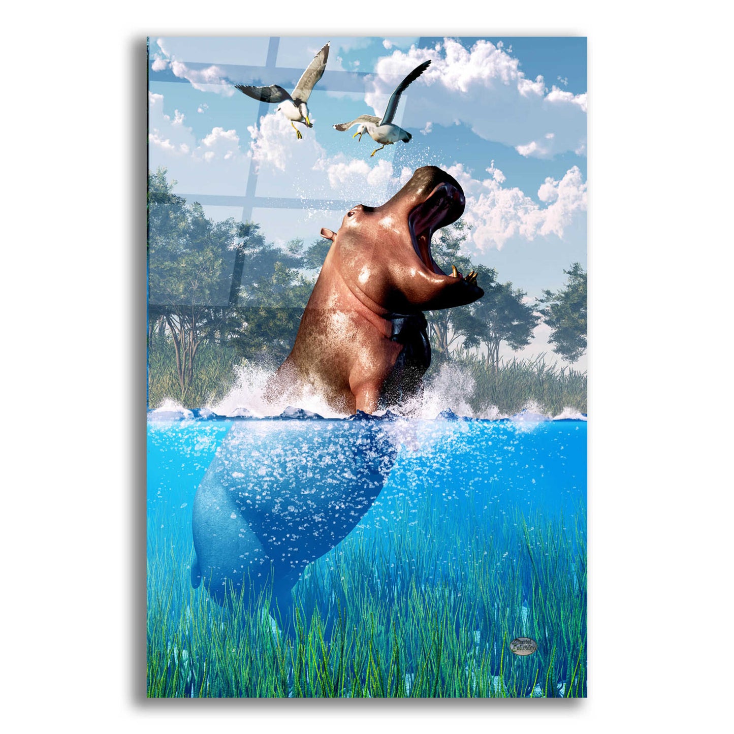 Epic Art 'Lunging Hippo' by Daniel Eskridge, Acrylic Glass Wall Art