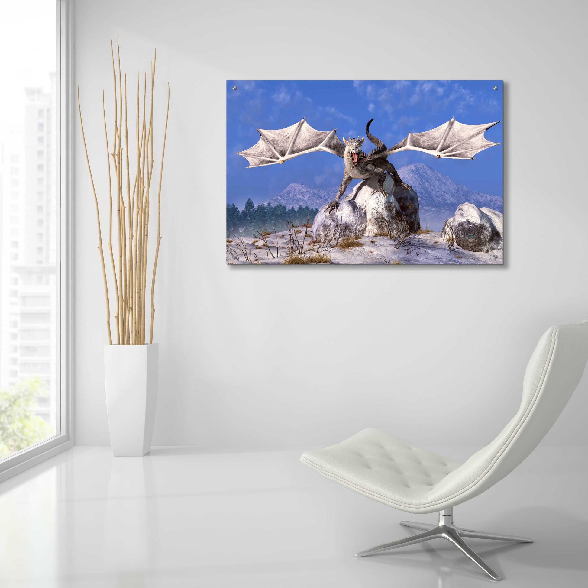 Epic Art 'White Dragon' by Daniel Eskridge, Acrylic Glass Wall Art,36x24