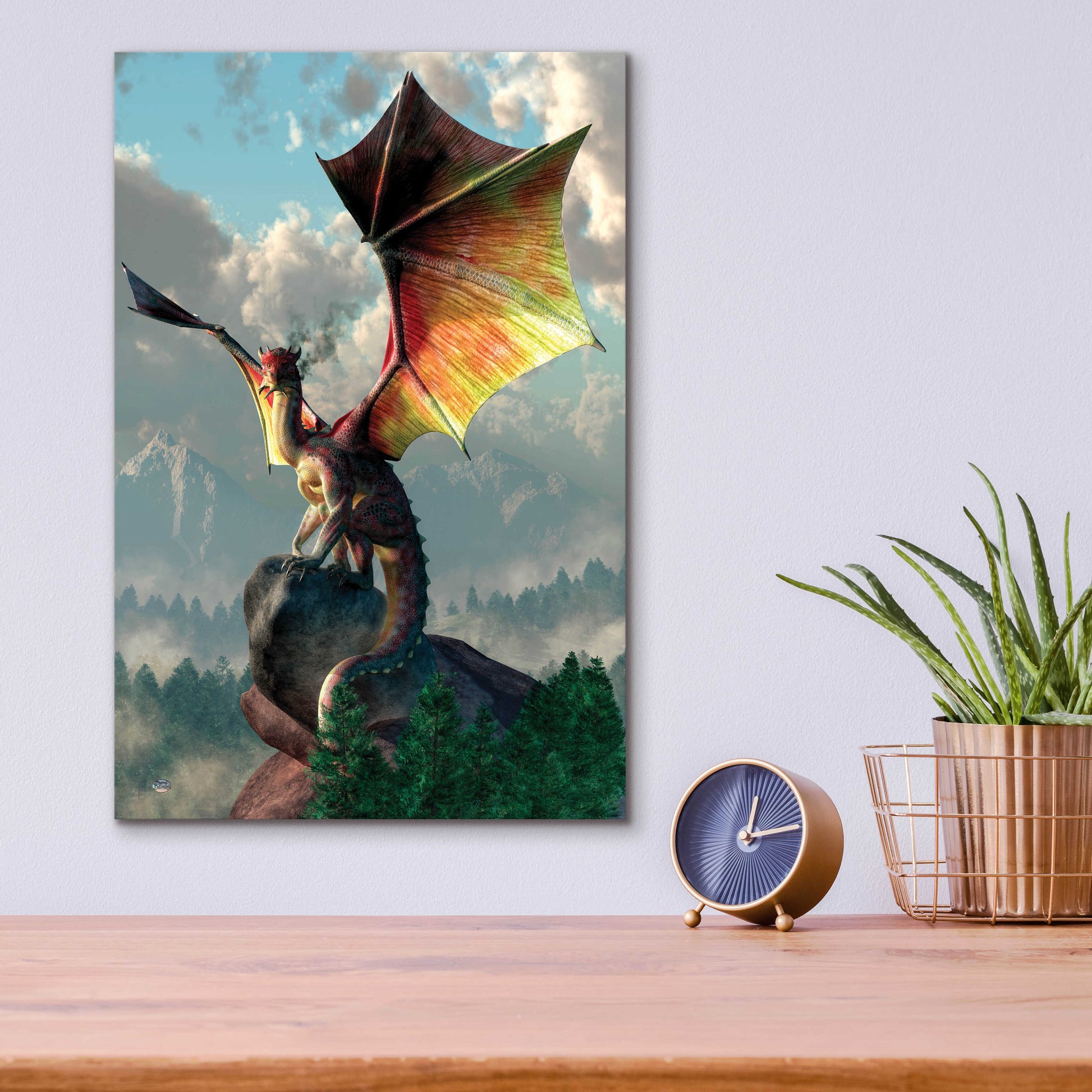 Epic Art 'Yellow Winged Dragon' by Daniel Eskridge, Acrylic Glass Wall Art,12x16