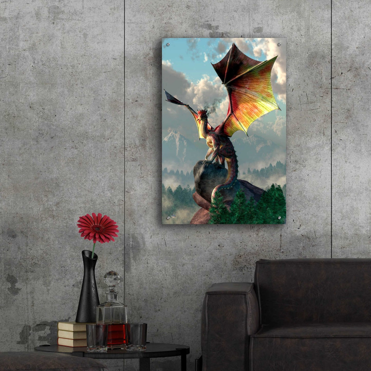 Epic Art 'Yellow Winged Dragon' by Daniel Eskridge, Acrylic Glass Wall Art,24x36