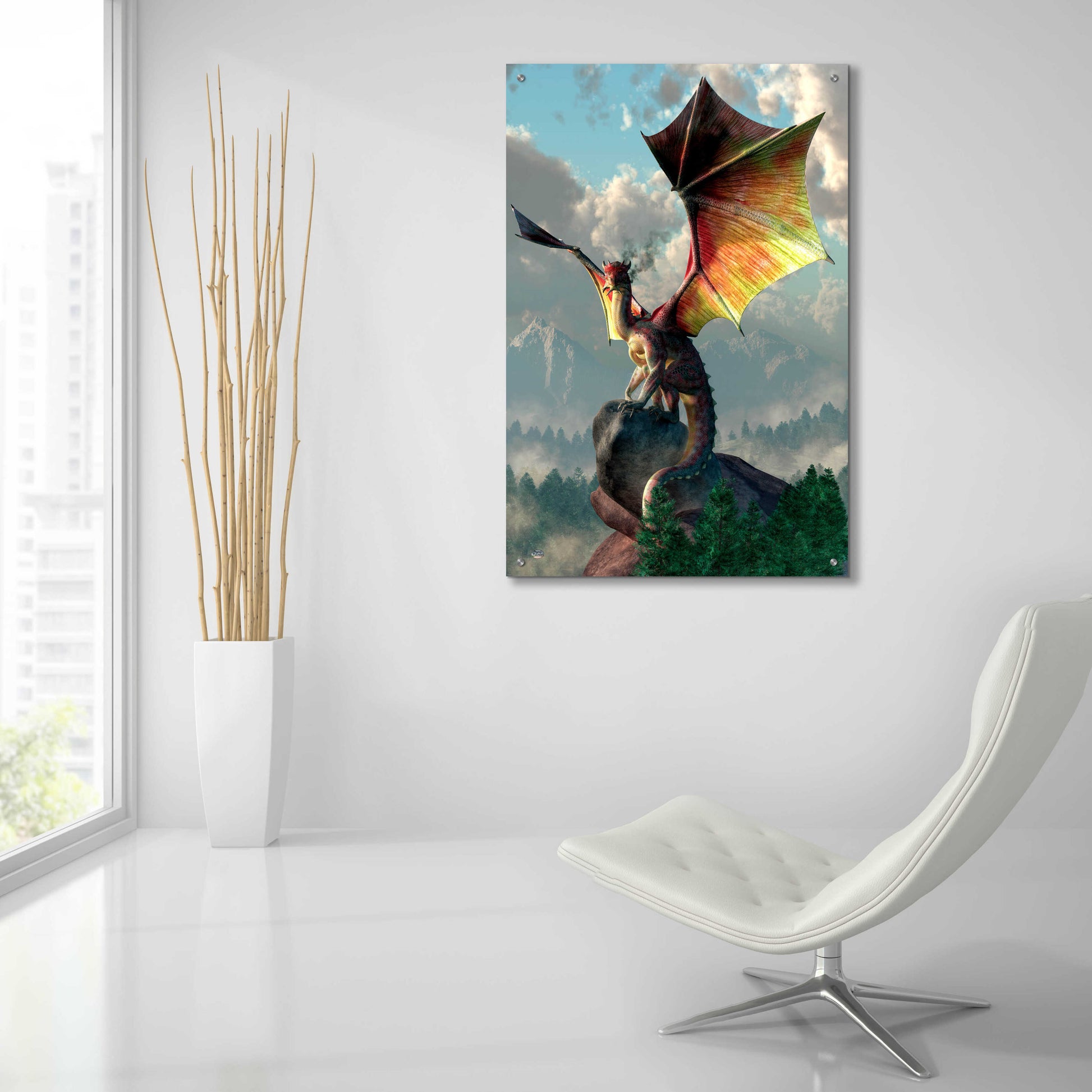 Epic Art 'Yellow Winged Dragon' by Daniel Eskridge, Acrylic Glass Wall Art,24x36