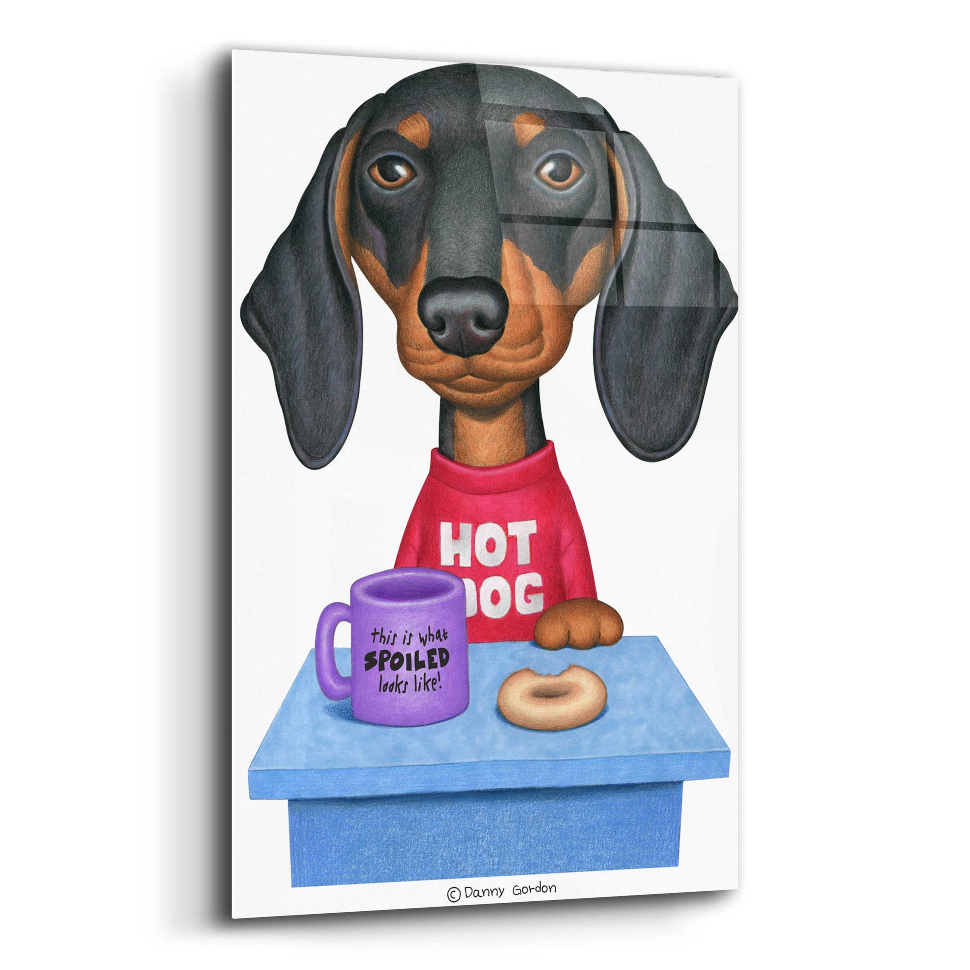 Epic Art 'Black Dachshund Coffee and Donut' by Danny Gordon Art, Acrylic Glass Wall Art,12x16