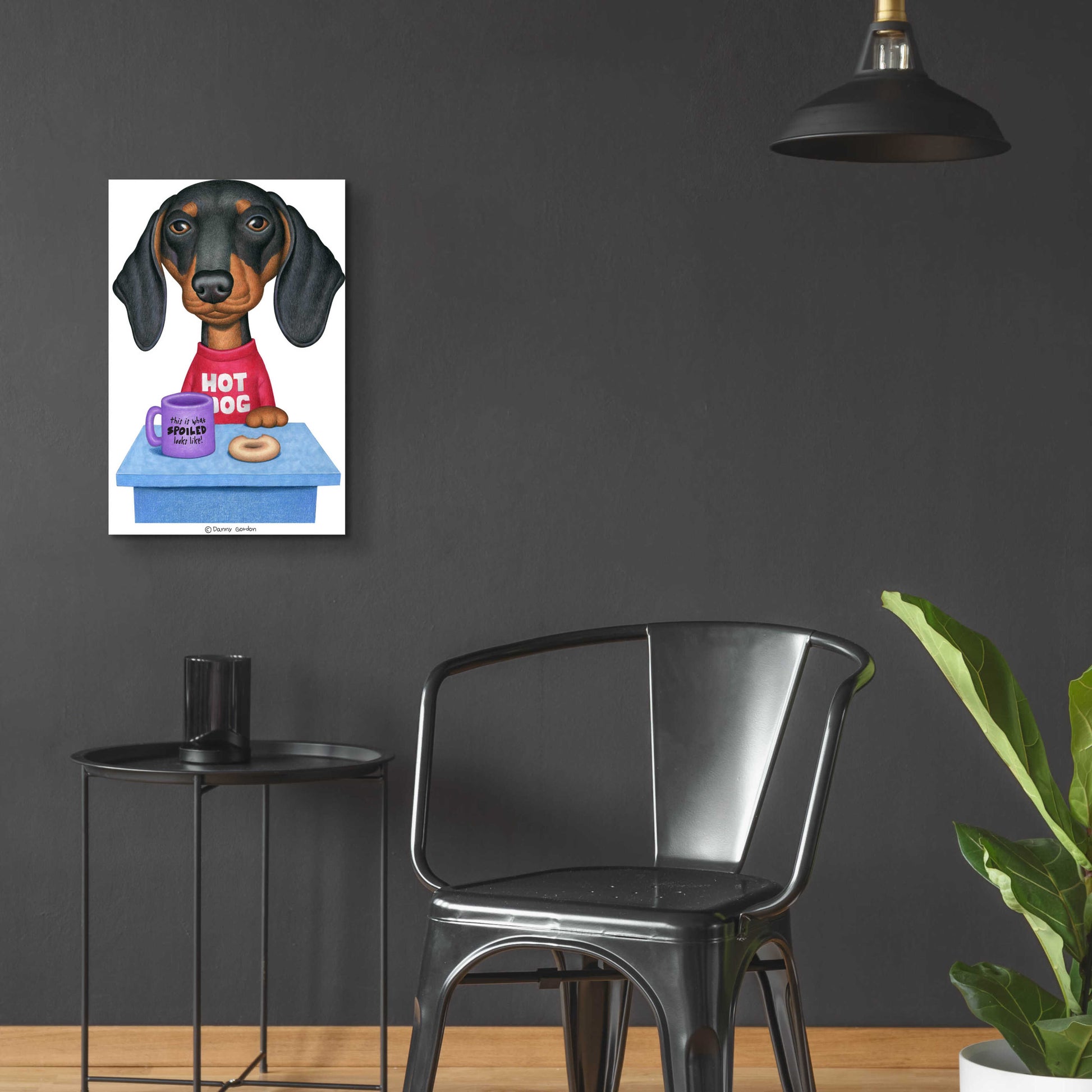 Epic Art 'Black Dachshund Coffee and Donut' by Danny Gordon Art, Acrylic Glass Wall Art,16x24