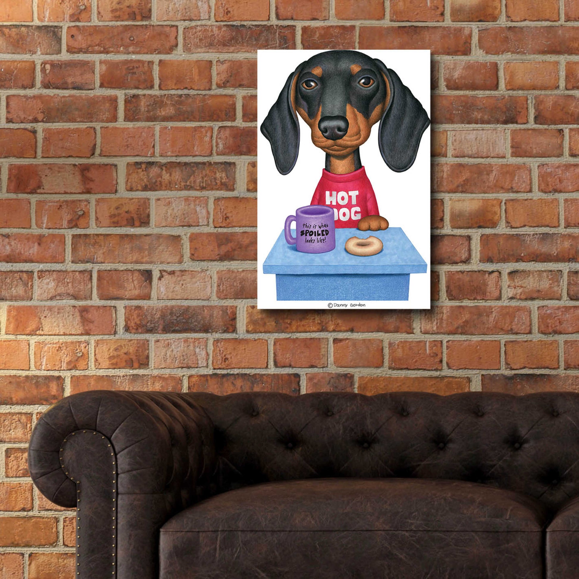 Epic Art 'Black Dachshund Coffee and Donut' by Danny Gordon Art, Acrylic Glass Wall Art,16x24