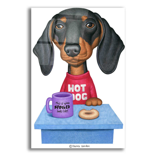 Epic Art 'Black Dachshund Coffee and Donut' by Danny Gordon Art, Acrylic Glass Wall Art