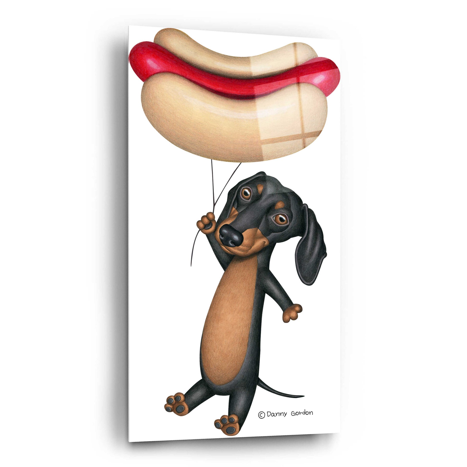 Epic Art 'Black Dachshund Hotdog Balloon' by Danny Gordon Art, Acrylic Glass Wall Art,12x24