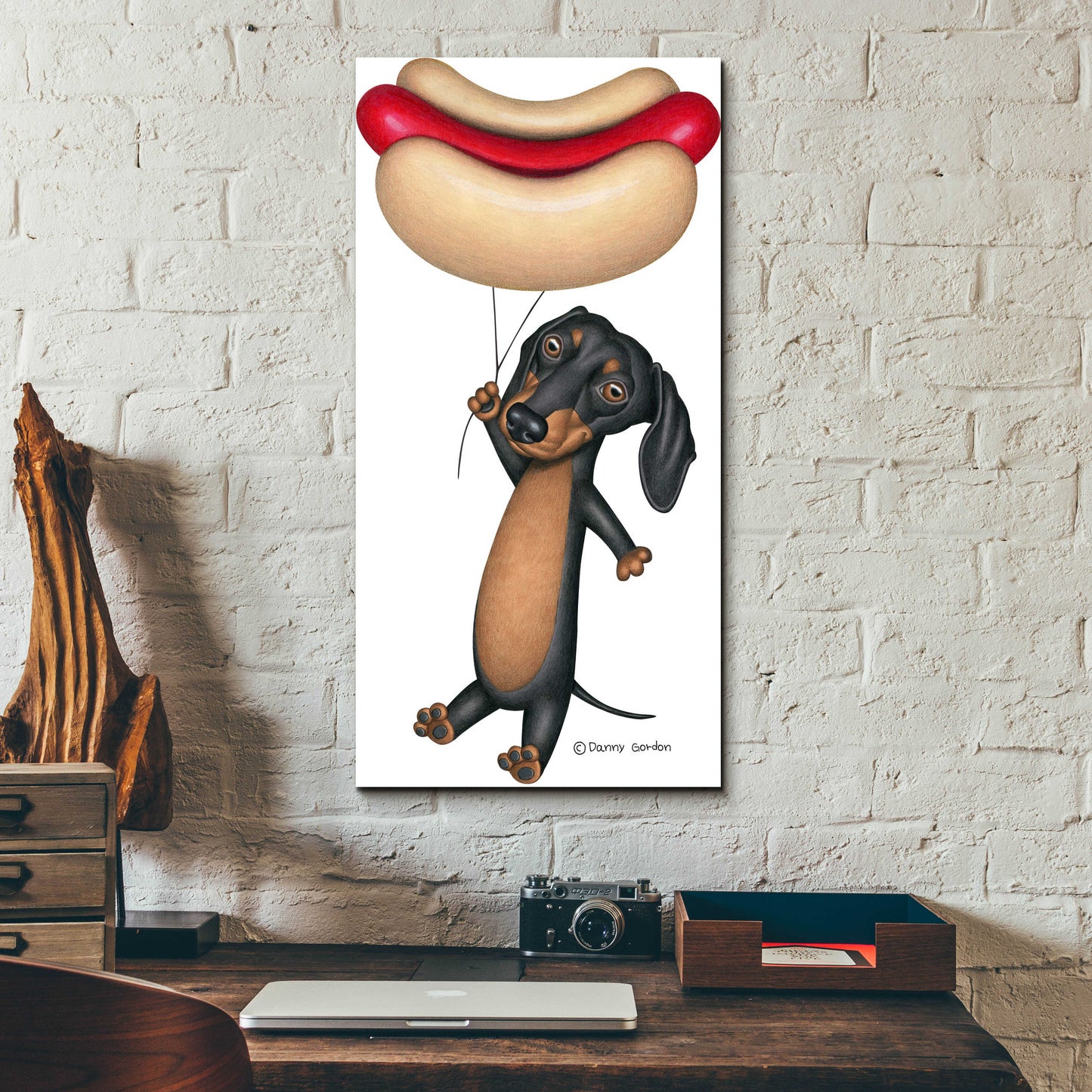 Epic Art 'Black Dachshund Hotdog Balloon' by Danny Gordon Art, Acrylic Glass Wall Art,12x24