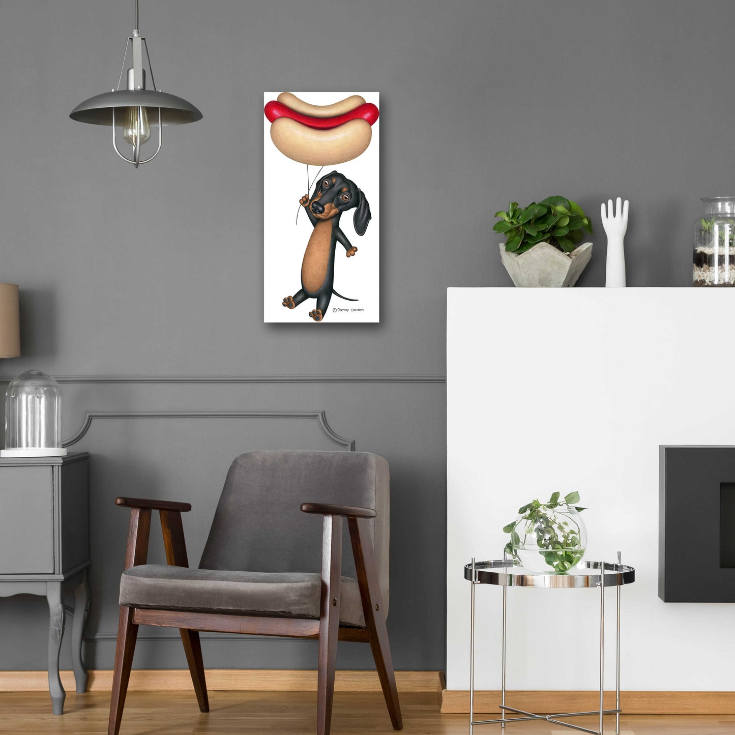 Epic Art 'Black Dachshund Hotdog Balloon' by Danny Gordon Art, Acrylic Glass Wall Art,12x24