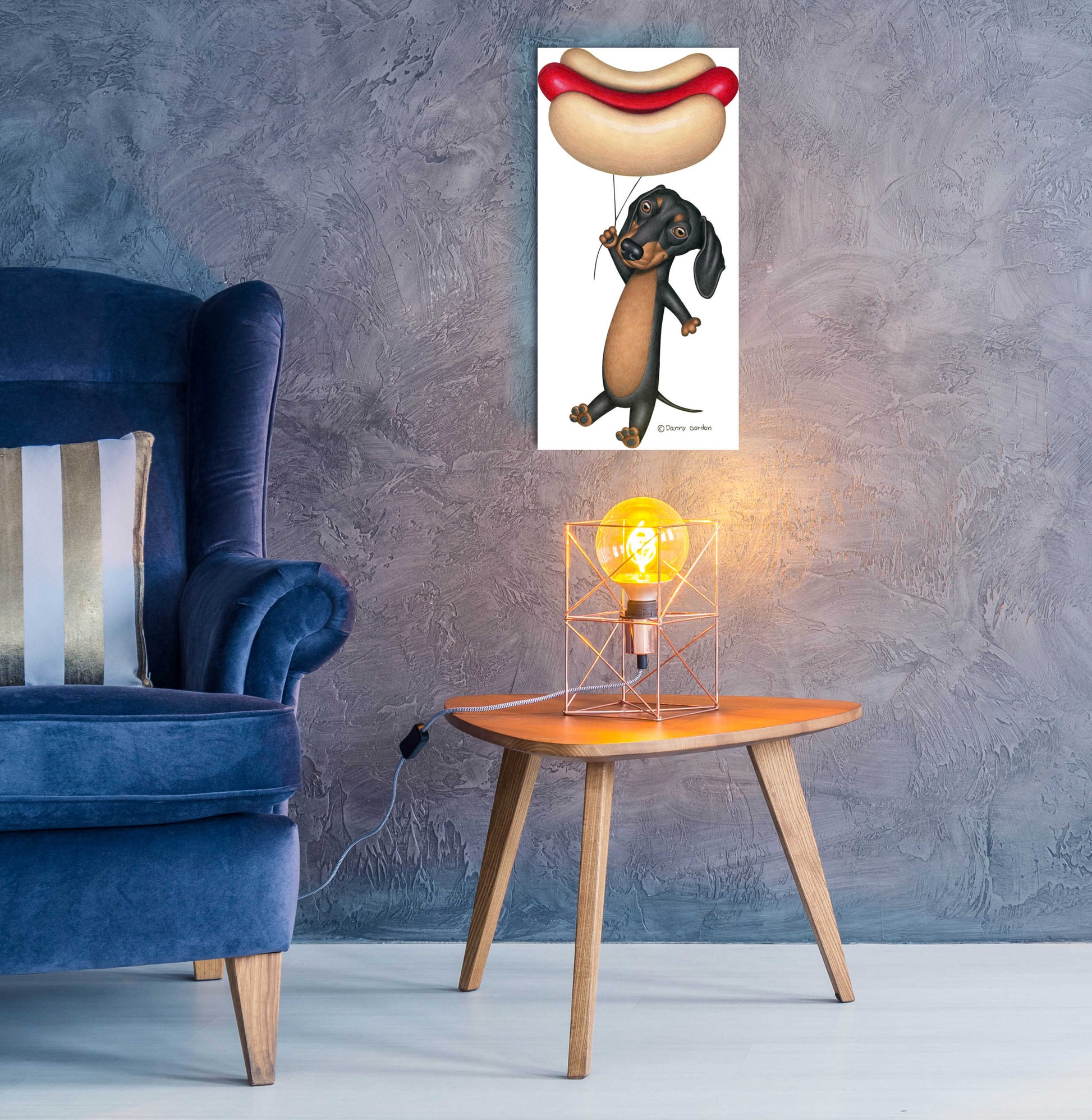 Epic Art 'Black Dachshund Hotdog Balloon' by Danny Gordon Art, Acrylic Glass Wall Art,12x24