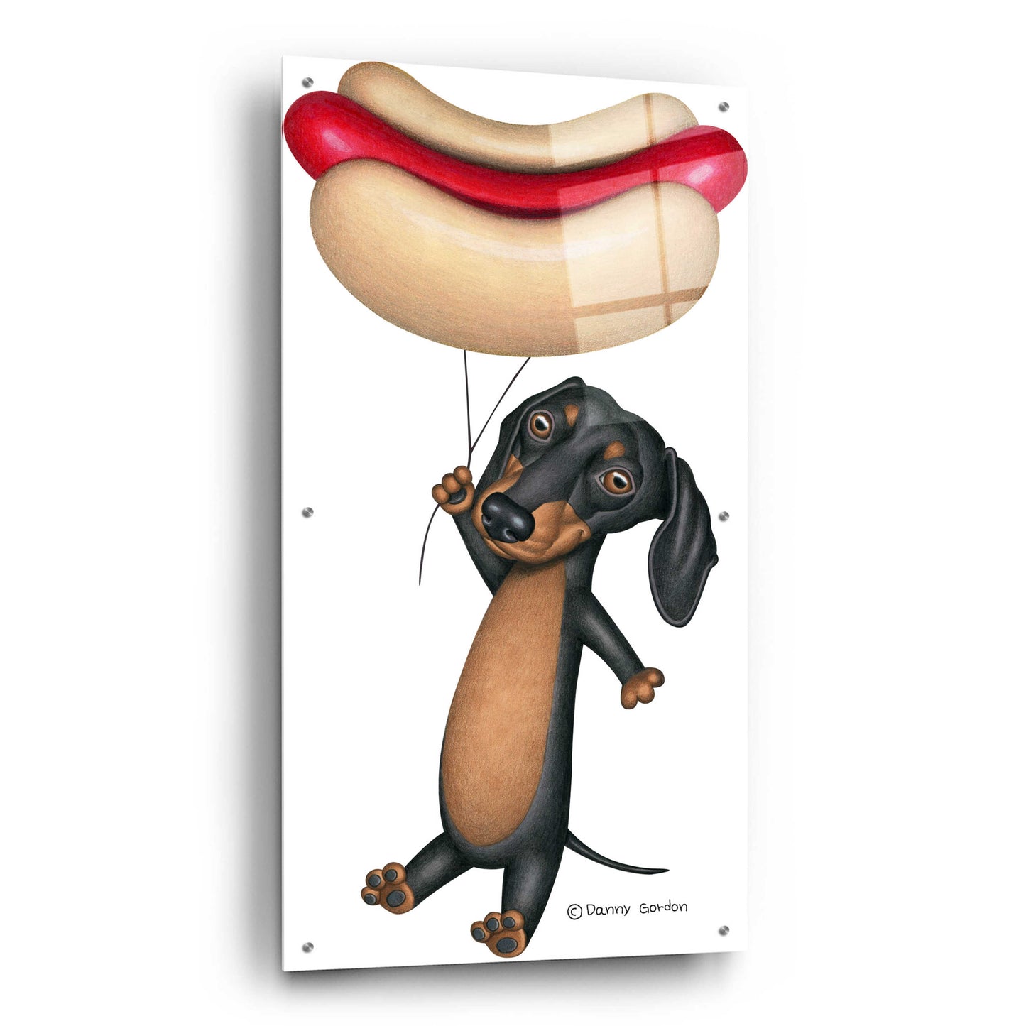 Epic Art 'Black Dachshund Hotdog Balloon' by Danny Gordon Art, Acrylic Glass Wall Art,24x48