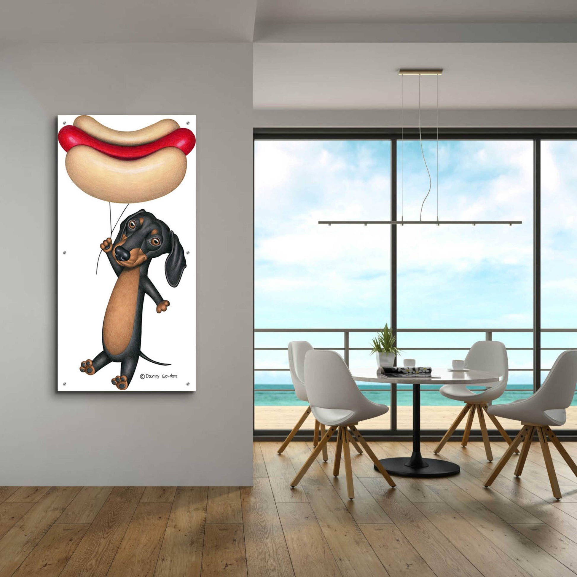 Epic Art 'Black Dachshund Hotdog Balloon' by Danny Gordon Art, Acrylic Glass Wall Art,24x48