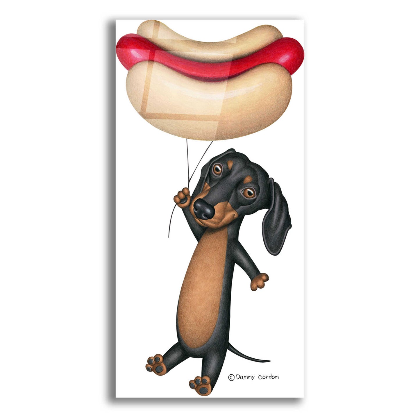 Epic Art 'Black Dachshund Hotdog Balloon' by Danny Gordon Art, Acrylic Glass Wall Art