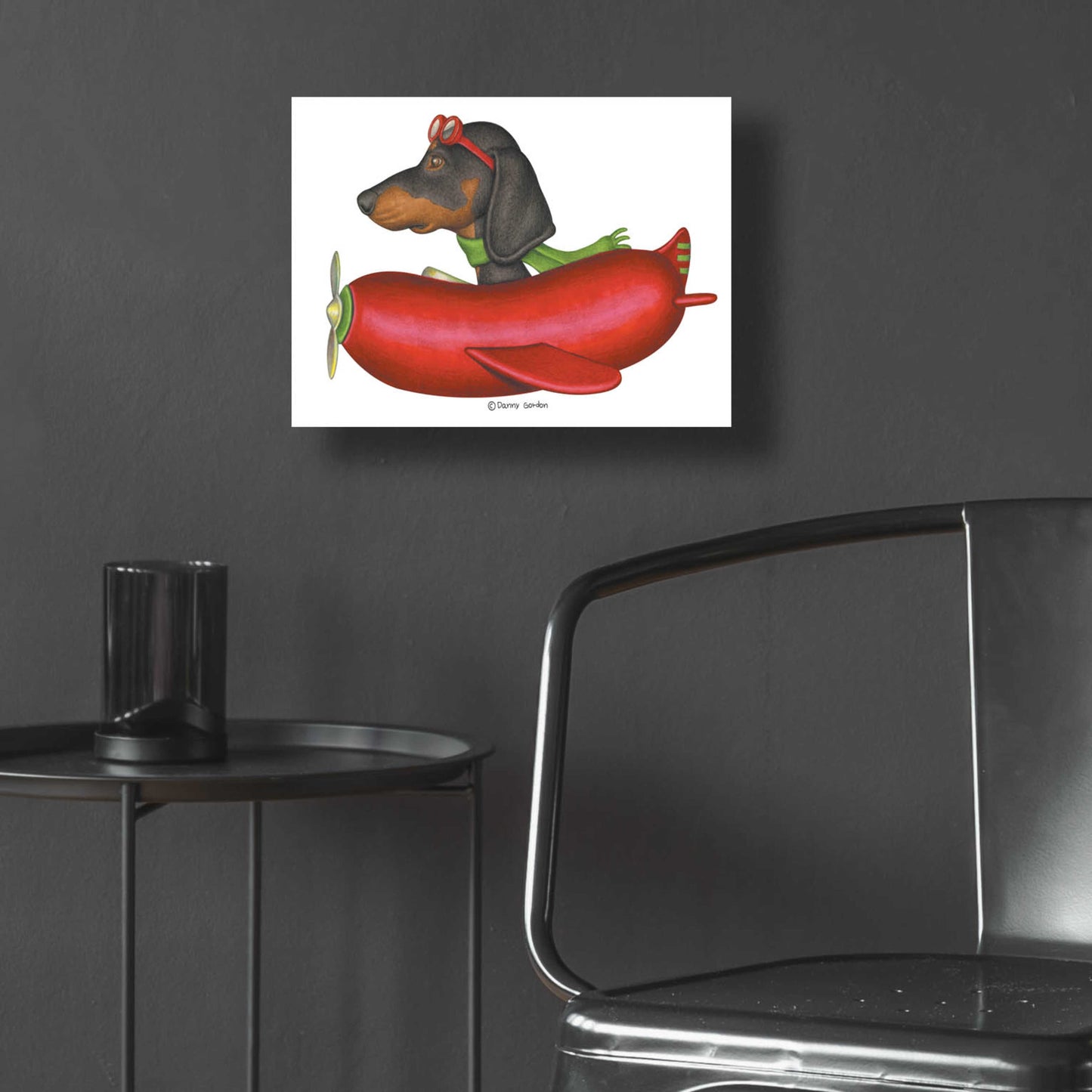 Epic Art 'Black Dachshund in Red Plane' by Danny Gordon Art, Acrylic Glass Wall Art,16x12