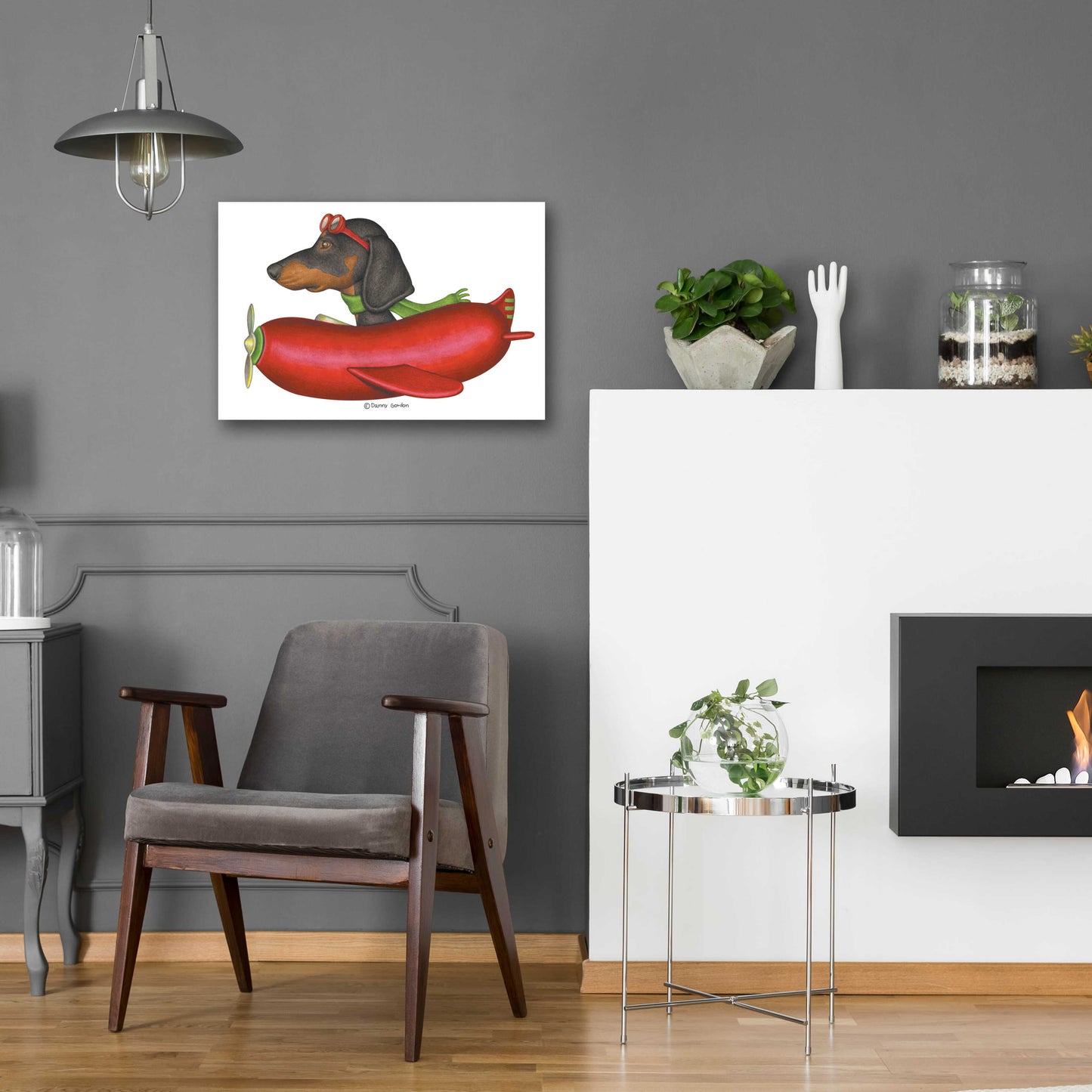 Epic Art 'Black Dachshund in Red Plane' by Danny Gordon Art, Acrylic Glass Wall Art,24x16