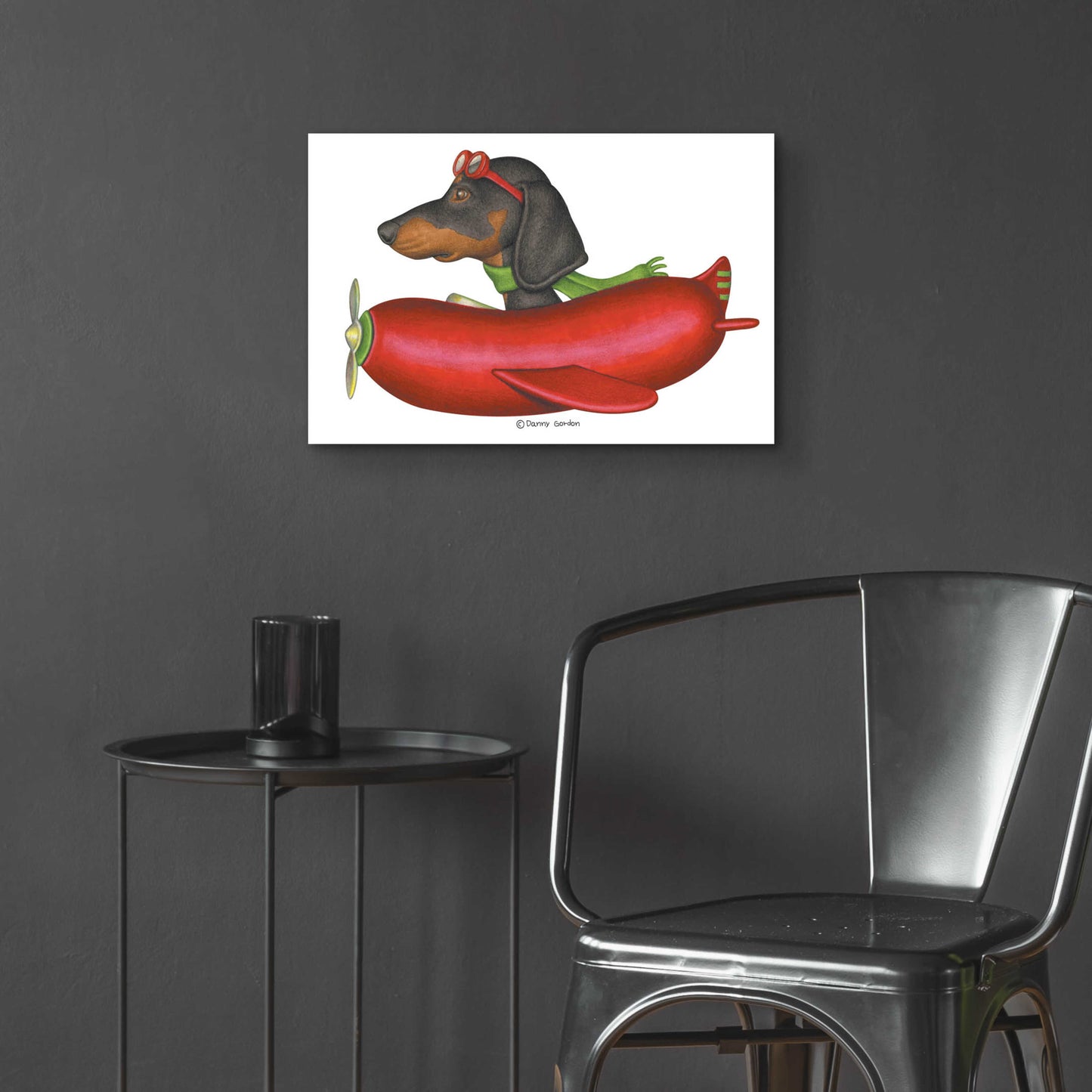 Epic Art 'Black Dachshund in Red Plane' by Danny Gordon Art, Acrylic Glass Wall Art,24x16