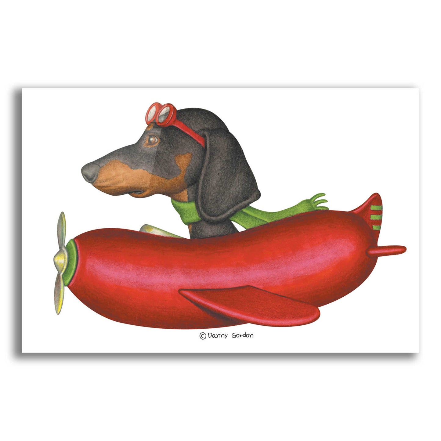 Epic Art 'Black Dachshund in Red Plane' by Danny Gordon Art, Acrylic Glass Wall Art,24x16