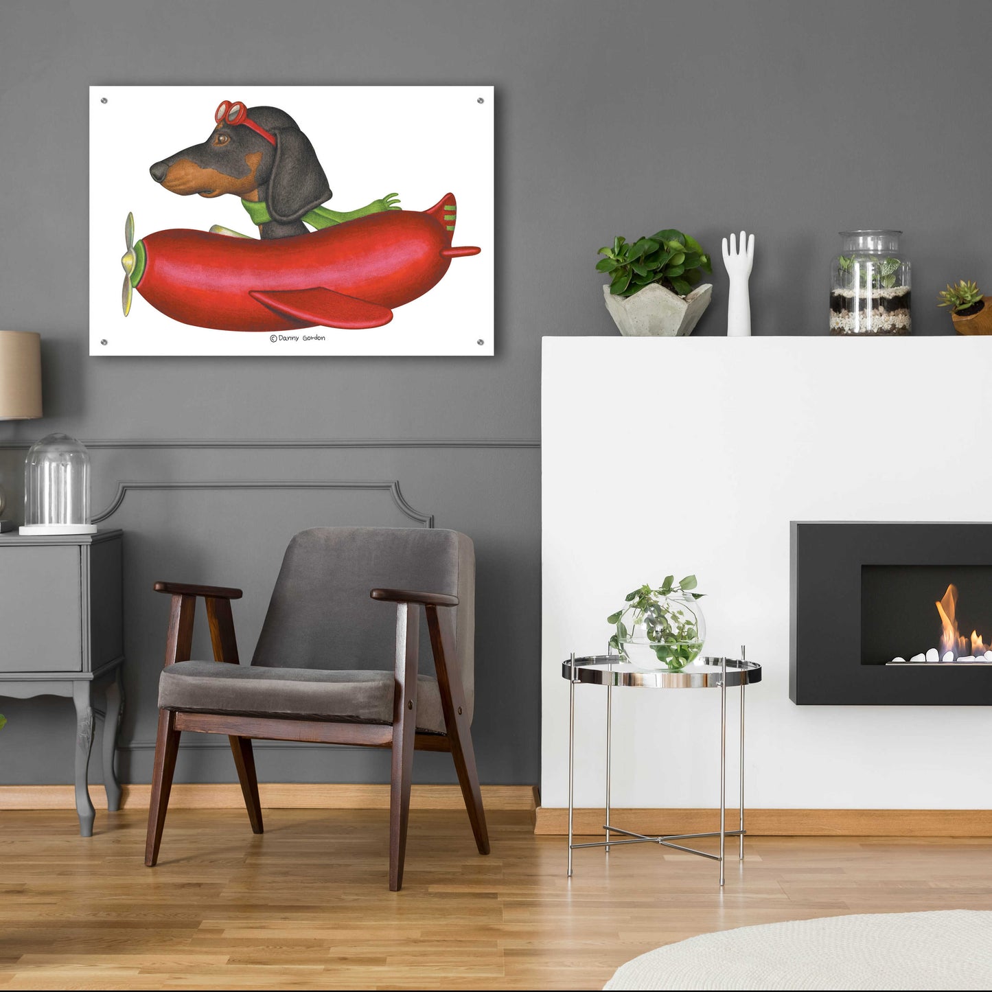 Epic Art 'Black Dachshund in Red Plane' by Danny Gordon Art, Acrylic Glass Wall Art,36x24