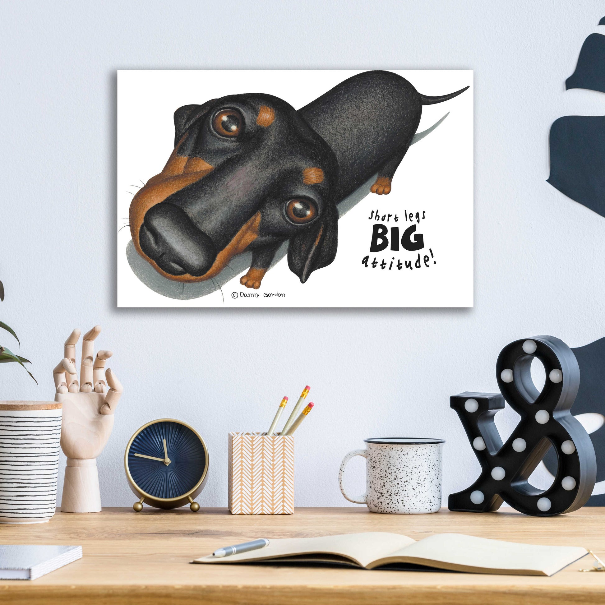 Epic Art 'Black Dachshund Looking Up' by Danny Gordon Art, Acrylic Glass Wall Art,16x12