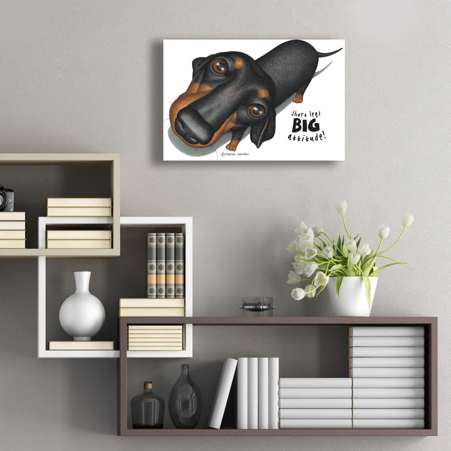 Epic Art 'Black Dachshund Looking Up' by Danny Gordon Art, Acrylic Glass Wall Art,24x16