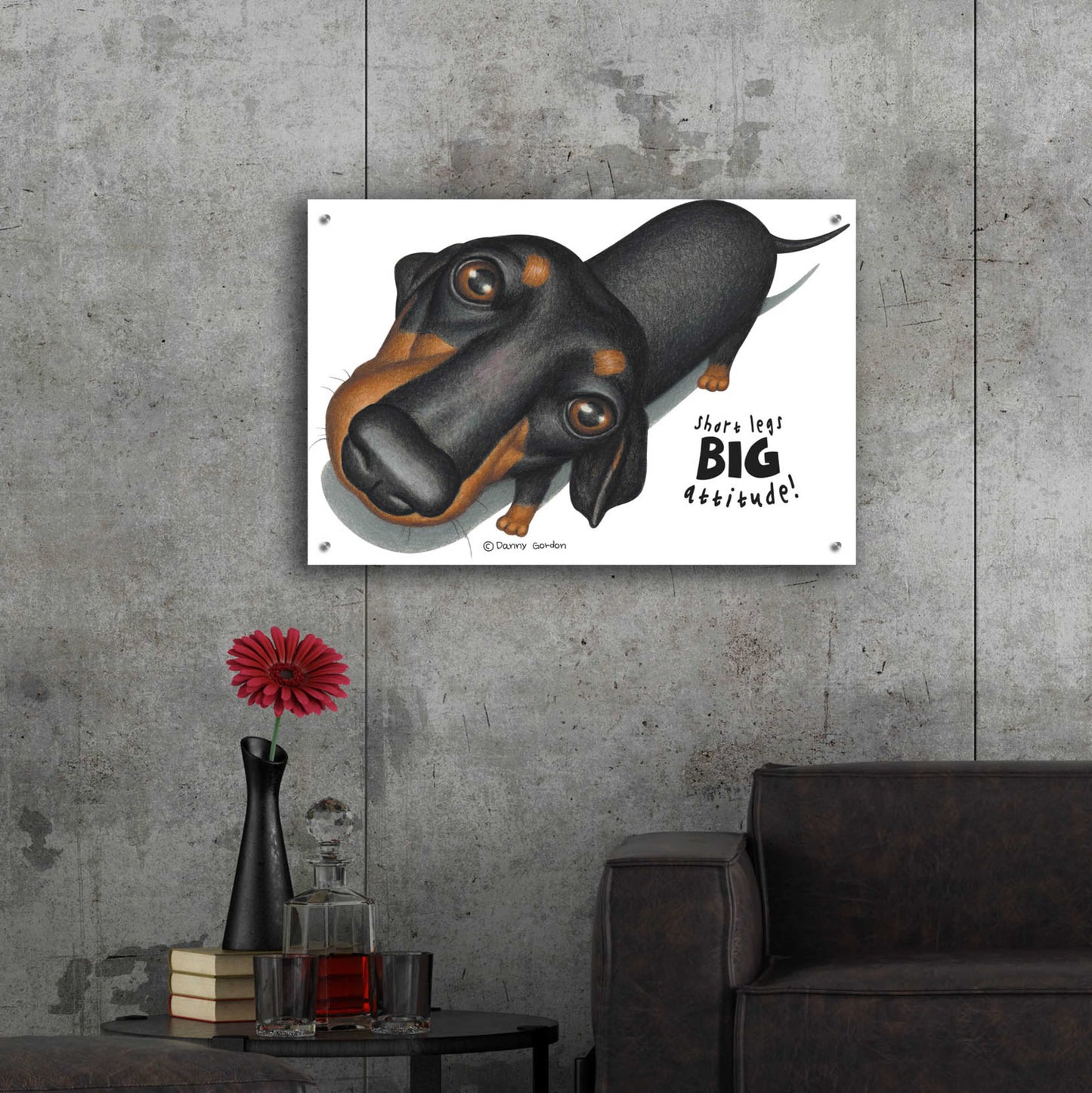 Epic Art 'Black Dachshund Looking Up' by Danny Gordon Art, Acrylic Glass Wall Art,36x24