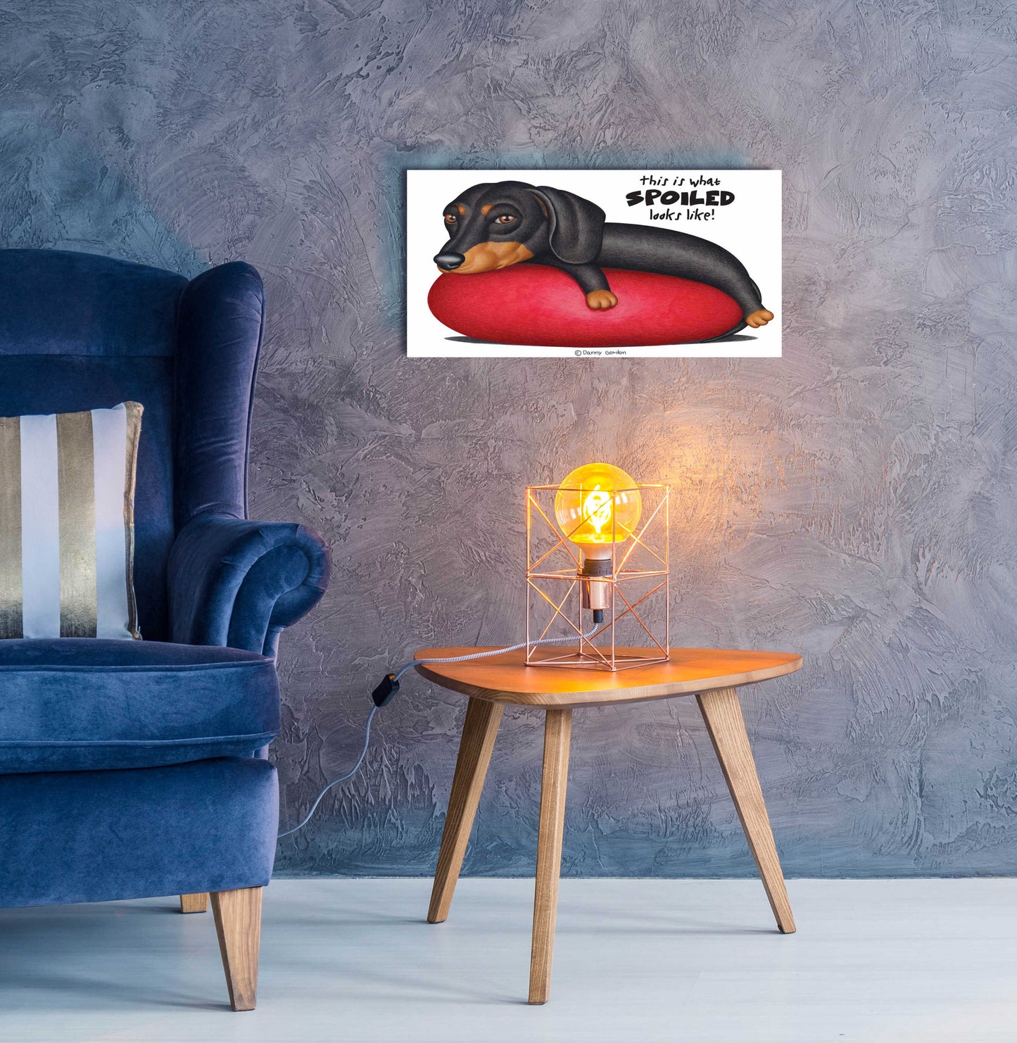 Epic Art 'Black Dachshund on Red Cushion' by Danny Gordon Art, Acrylic Glass Wall Art,24x12