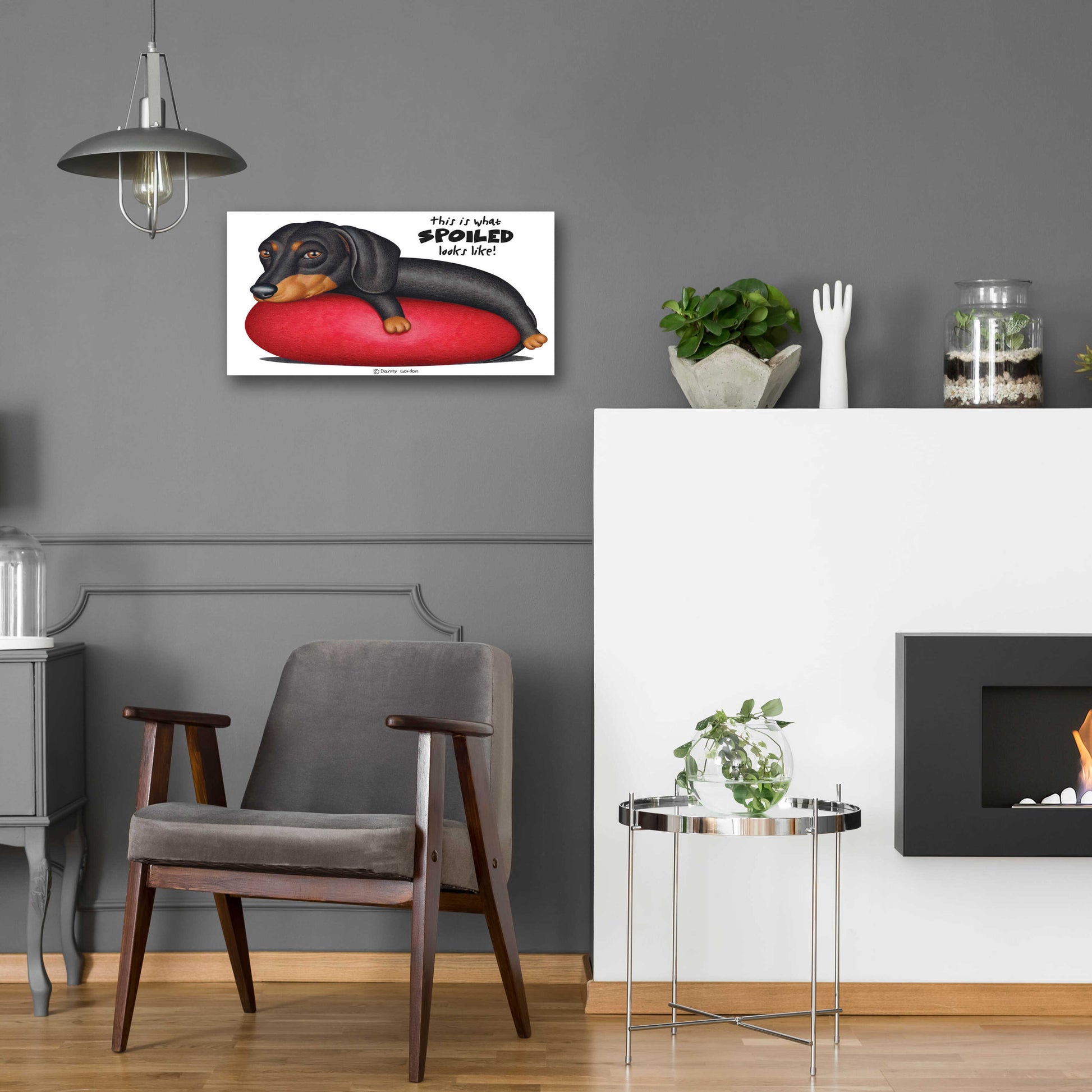 Epic Art 'Black Dachshund on Red Cushion' by Danny Gordon Art, Acrylic Glass Wall Art,24x12