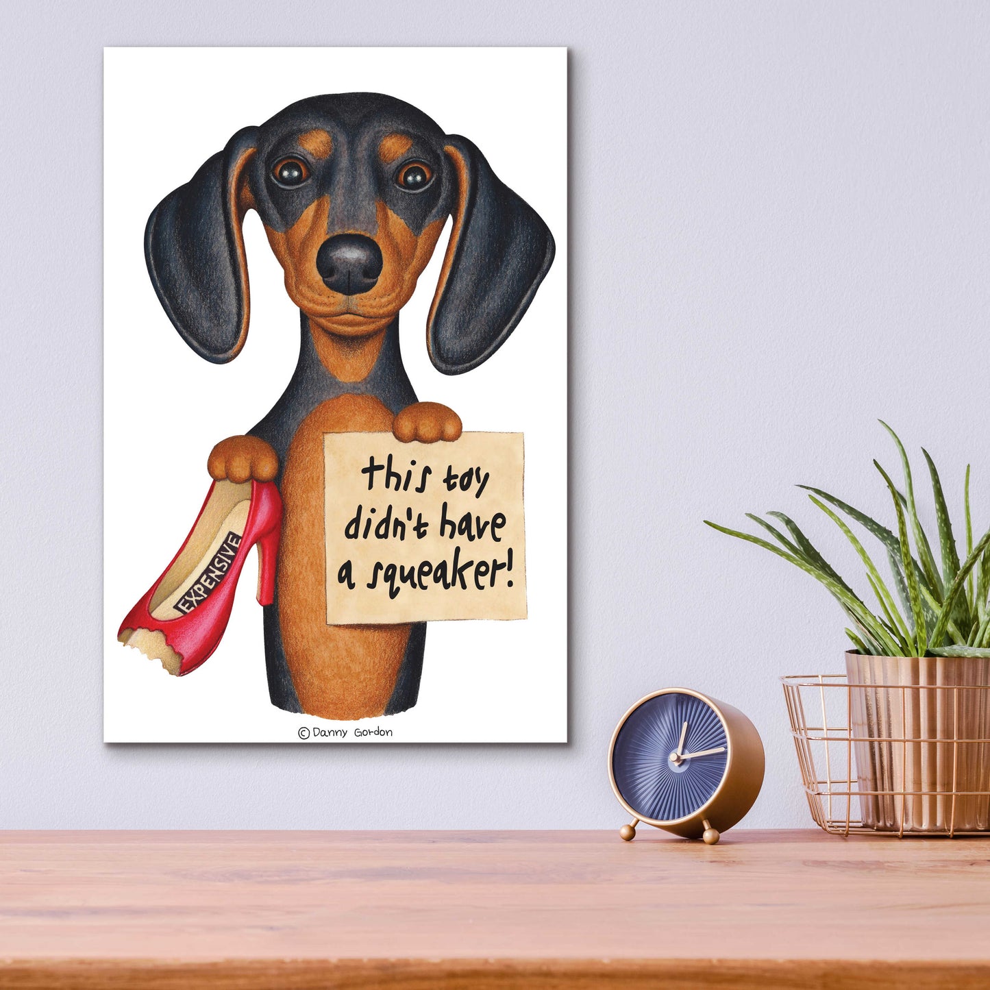 Epic Art 'Black Dachshund Red Shoe' by Danny Gordon Art, Acrylic Glass Wall Art,12x16