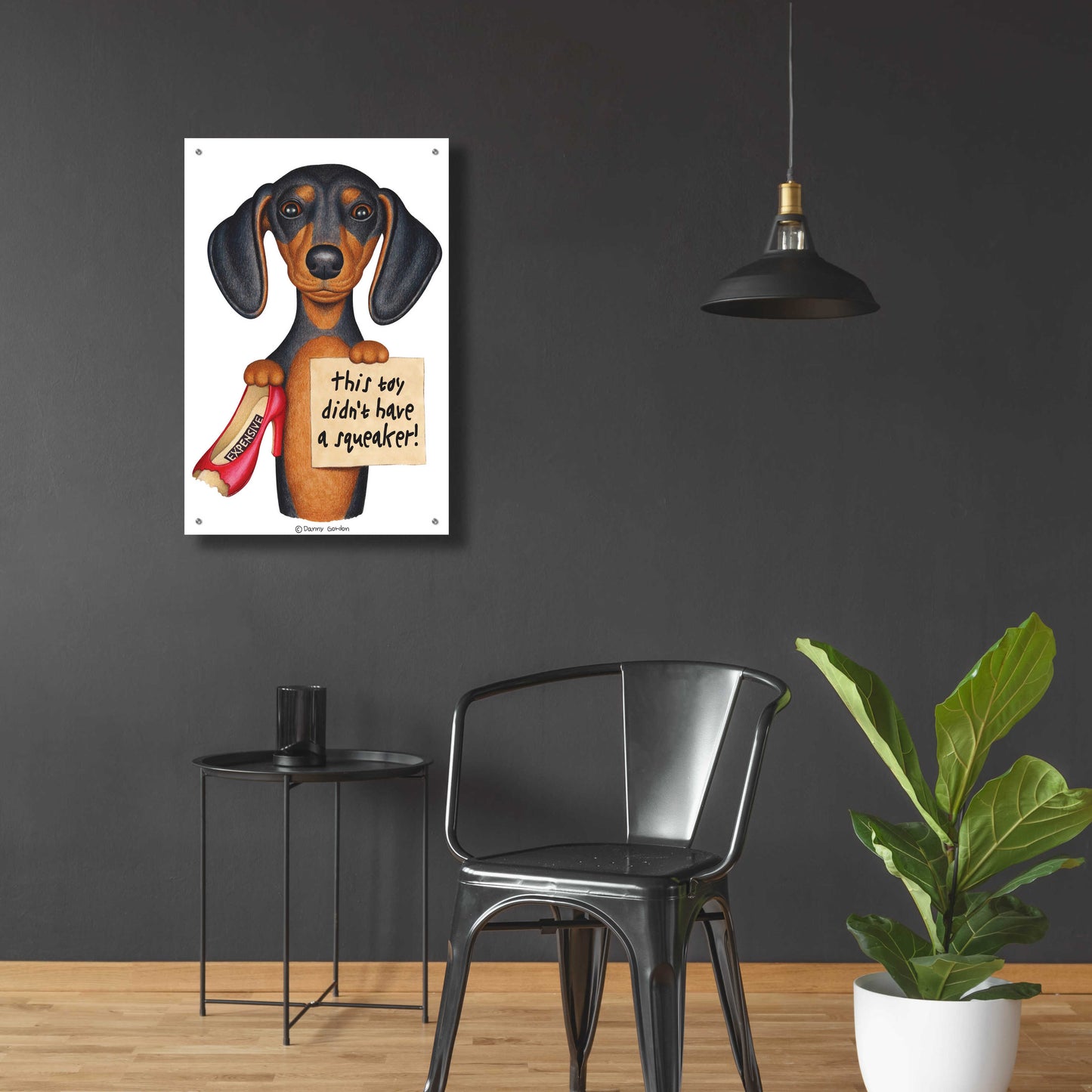 Epic Art 'Black Dachshund Red Shoe' by Danny Gordon Art, Acrylic Glass Wall Art,24x36