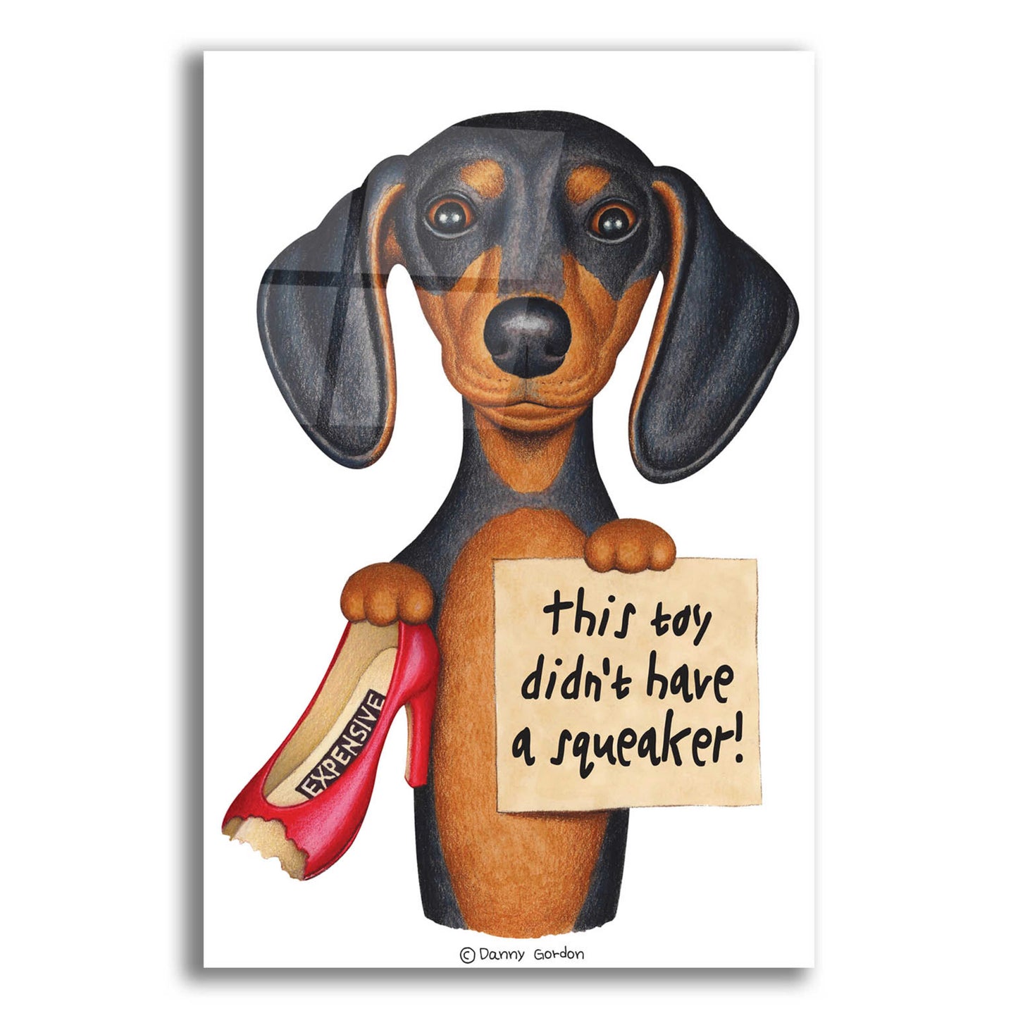 Epic Art 'Black Dachshund Red Shoe' by Danny Gordon Art, Acrylic Glass Wall Art