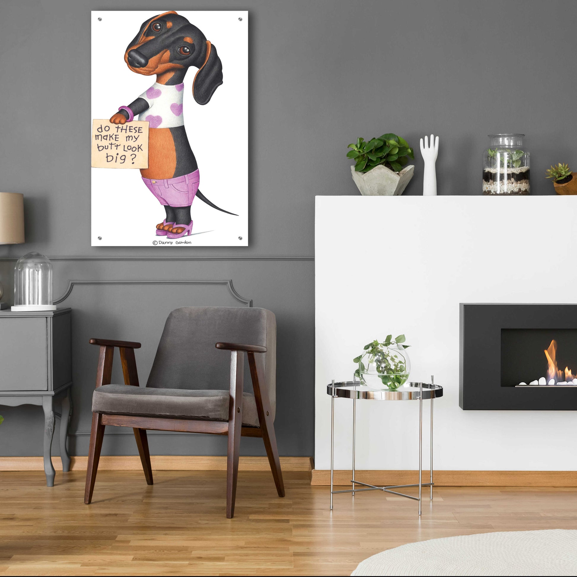 Epic Art 'Black Dachshund Top Shorts Sandals' by Danny Gordon Art, Acrylic Glass Wall Art,24x36