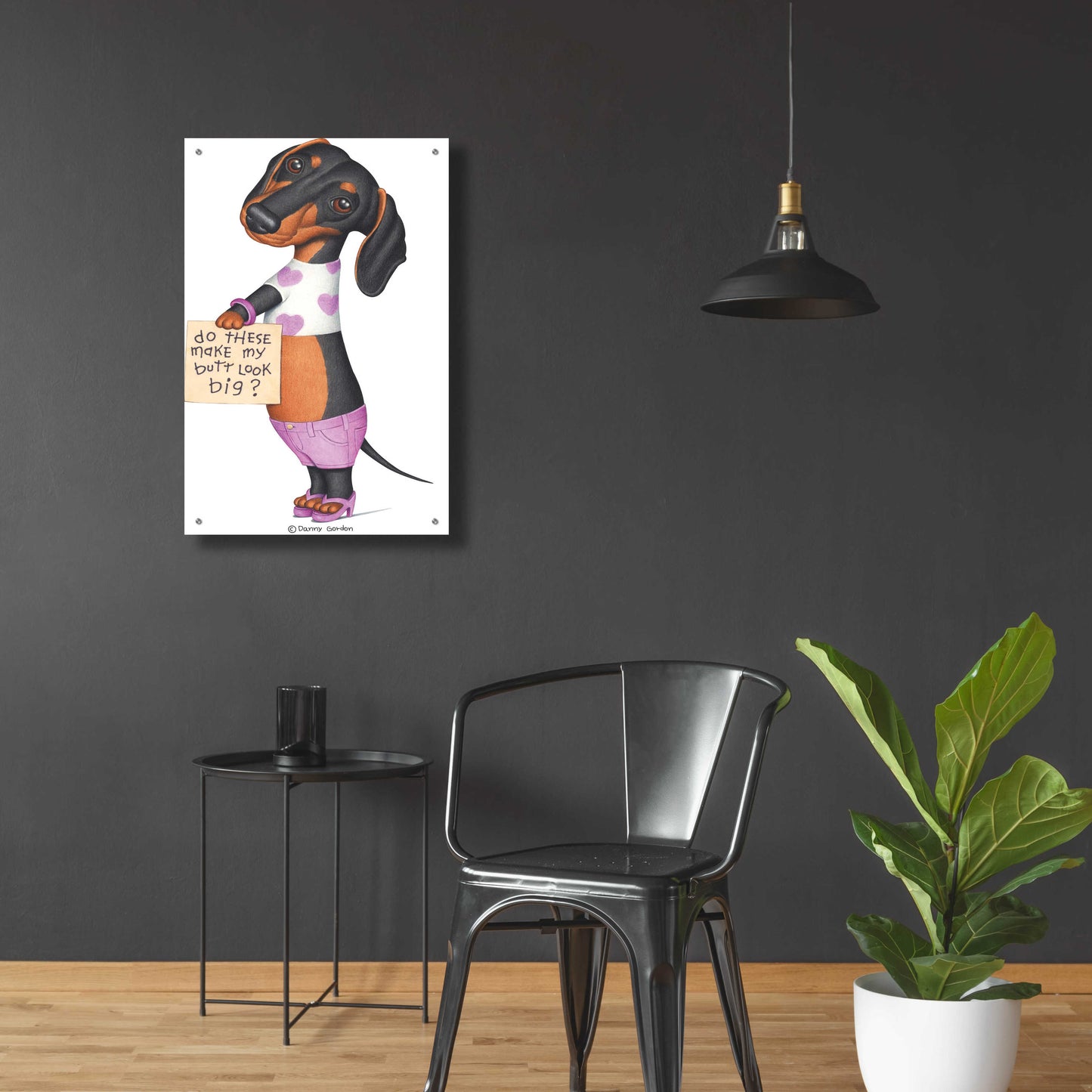 Epic Art 'Black Dachshund Top Shorts Sandals' by Danny Gordon Art, Acrylic Glass Wall Art,24x36