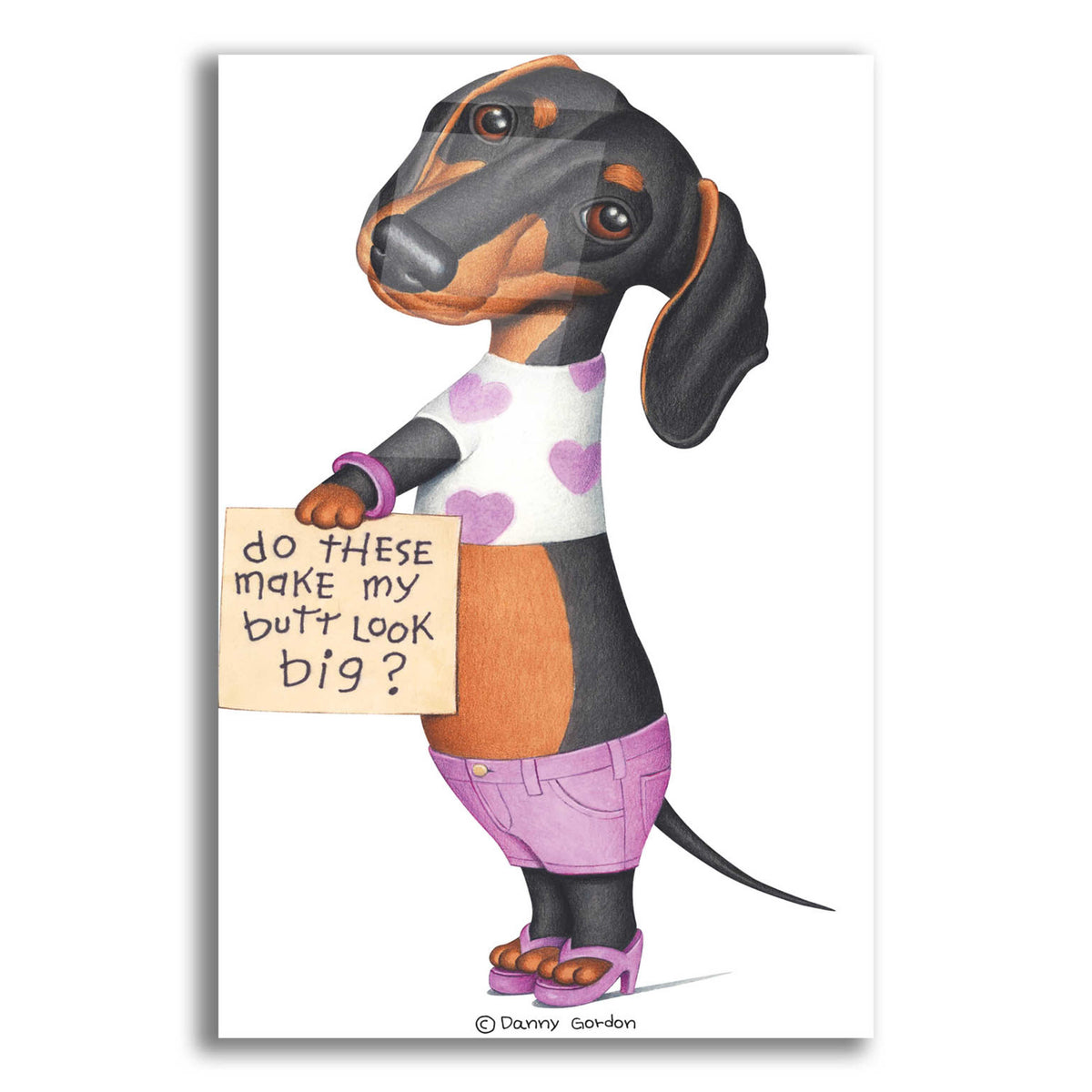 Epic Art 'Black Dachshund Top Shorts Sandals' by Danny Gordon Art, Acrylic Glass Wall Art