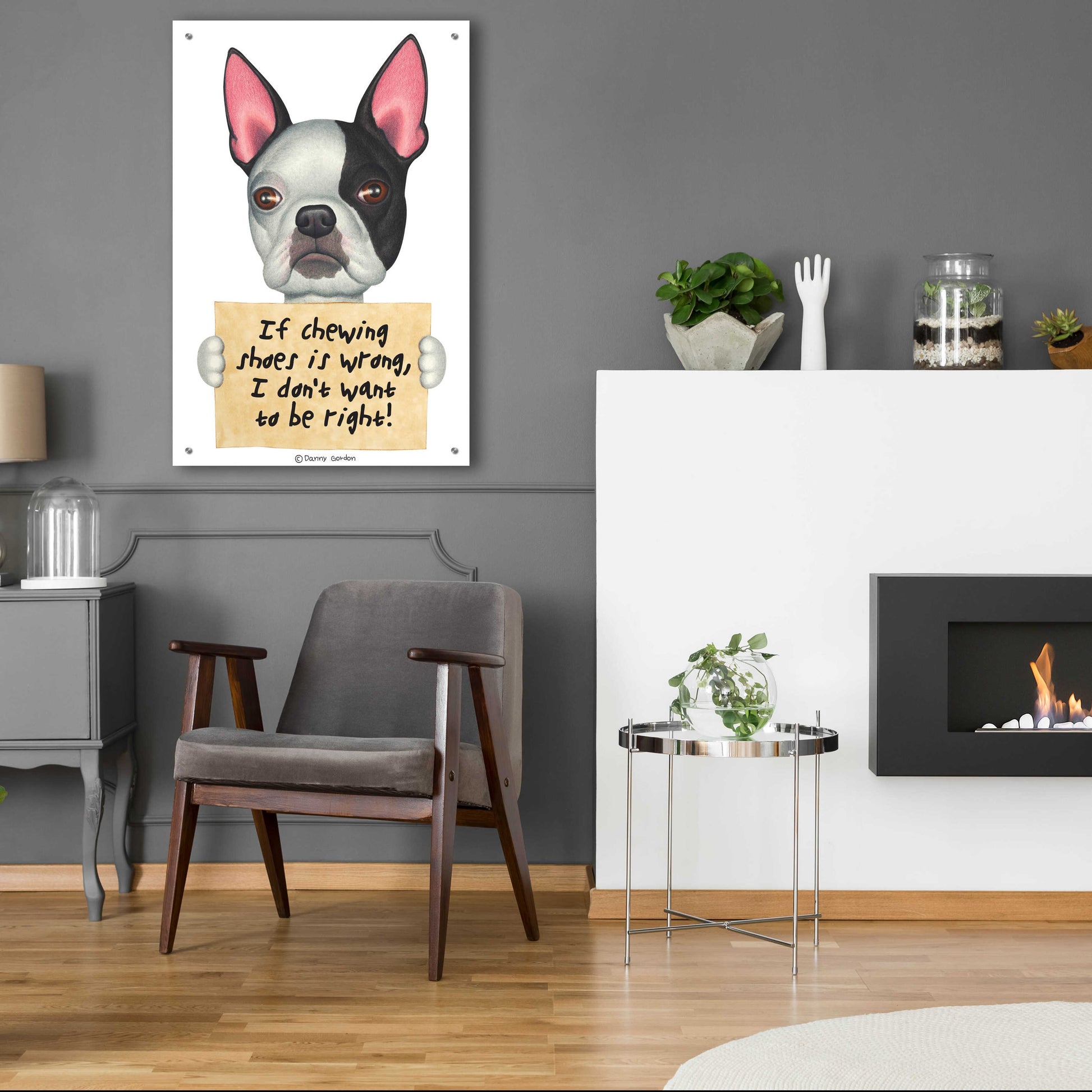 Epic Art 'Boston Terrier Black Left Side of Face' by Danny Gordon Art, Acrylic Glass Wall Art,24x36