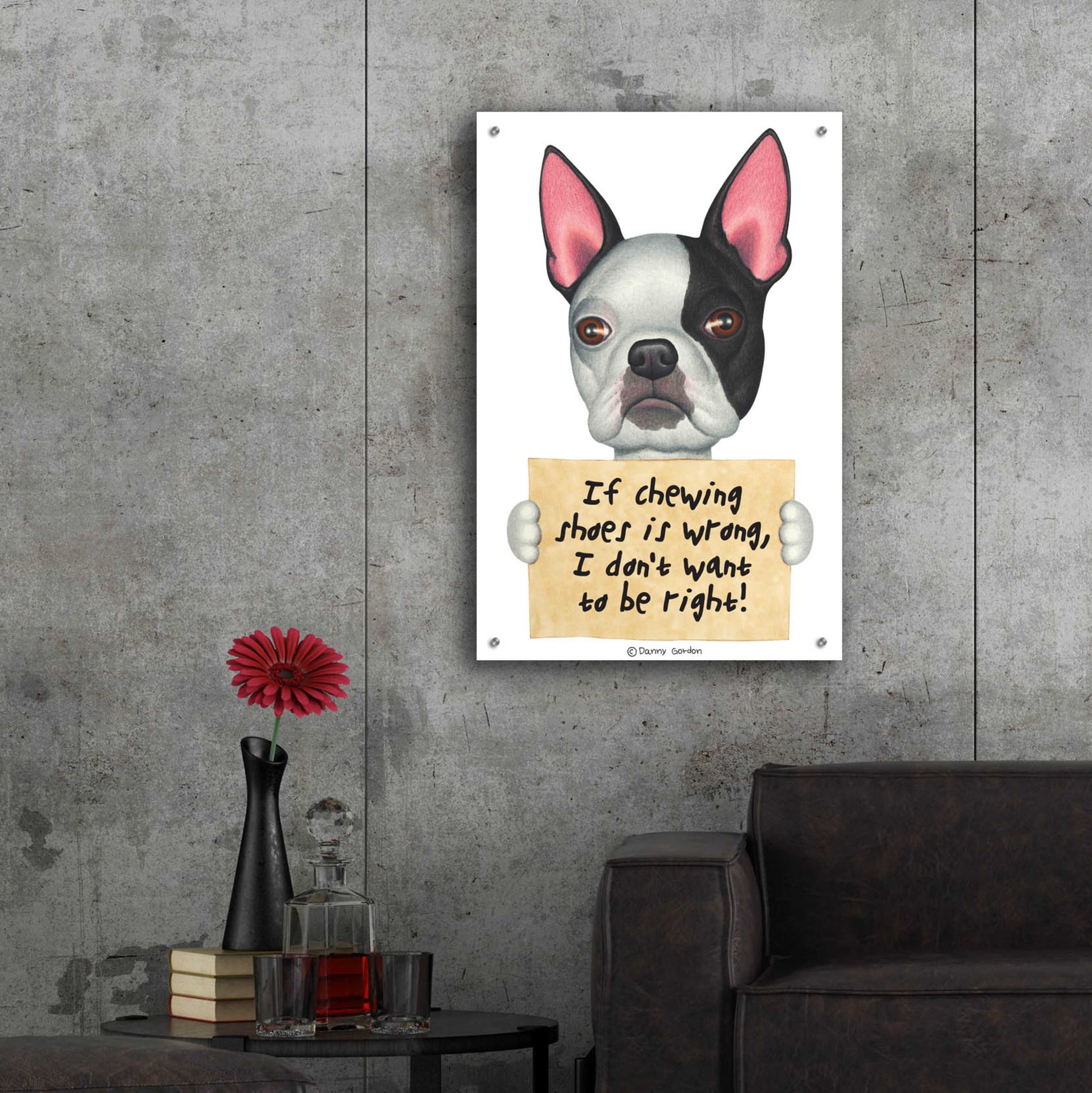 Epic Art 'Boston Terrier Black Left Side of Face' by Danny Gordon Art, Acrylic Glass Wall Art,24x36