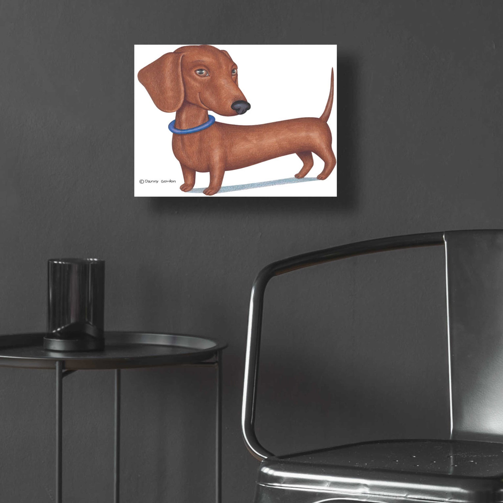 Epic Art 'Brown Dachshund Blue Collar' by Danny Gordon Art, Acrylic Glass Wall Art,16x12